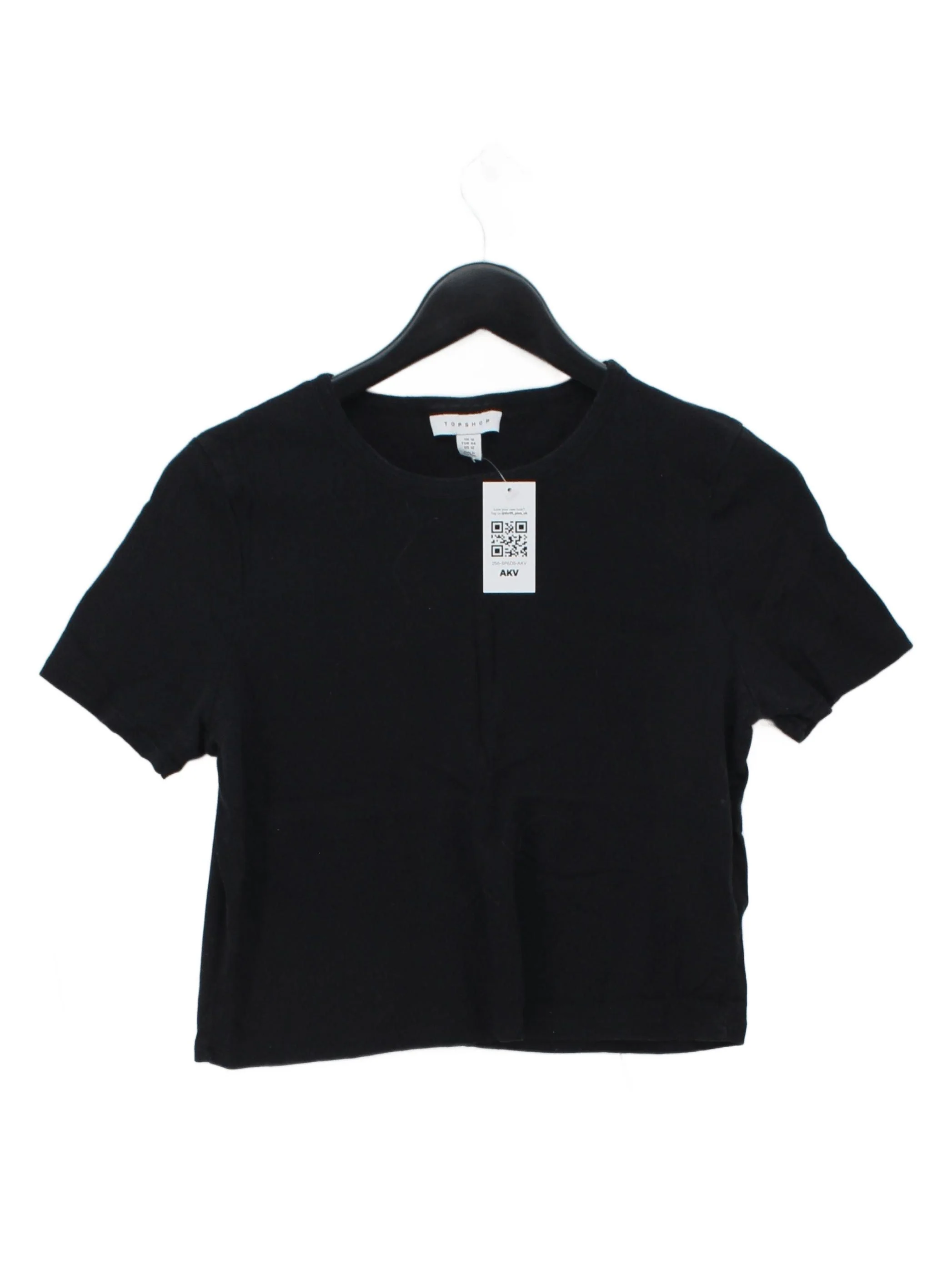 Topshop Women's T-Shirt UK 16 Black 100% Cotton Short Sleeve Round Neck Basic