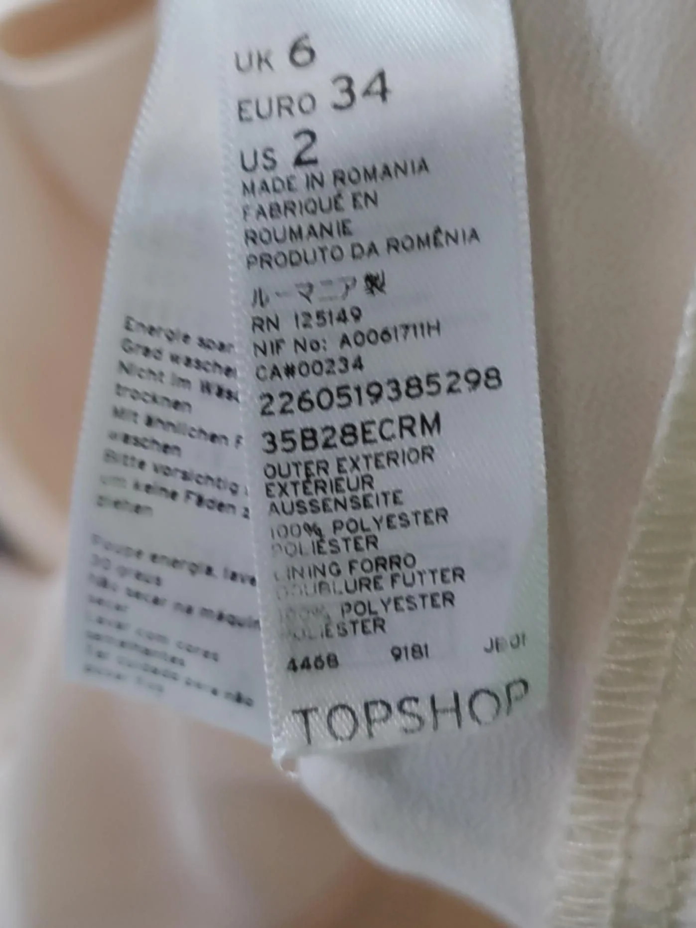 Topshop Women's T-Shirt XS Cream 100% Polyester Sleeveless V-Neck Camisole - Image 6
