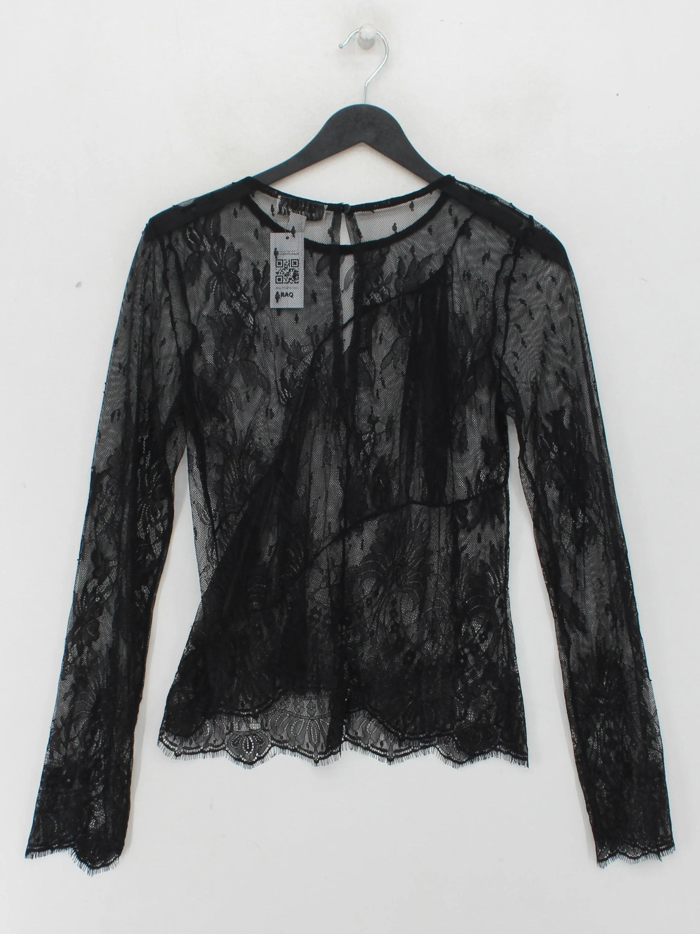 Topshop Women's Top M Black 100% Nylon Long Sleeve Round Neck Basic - Image 2