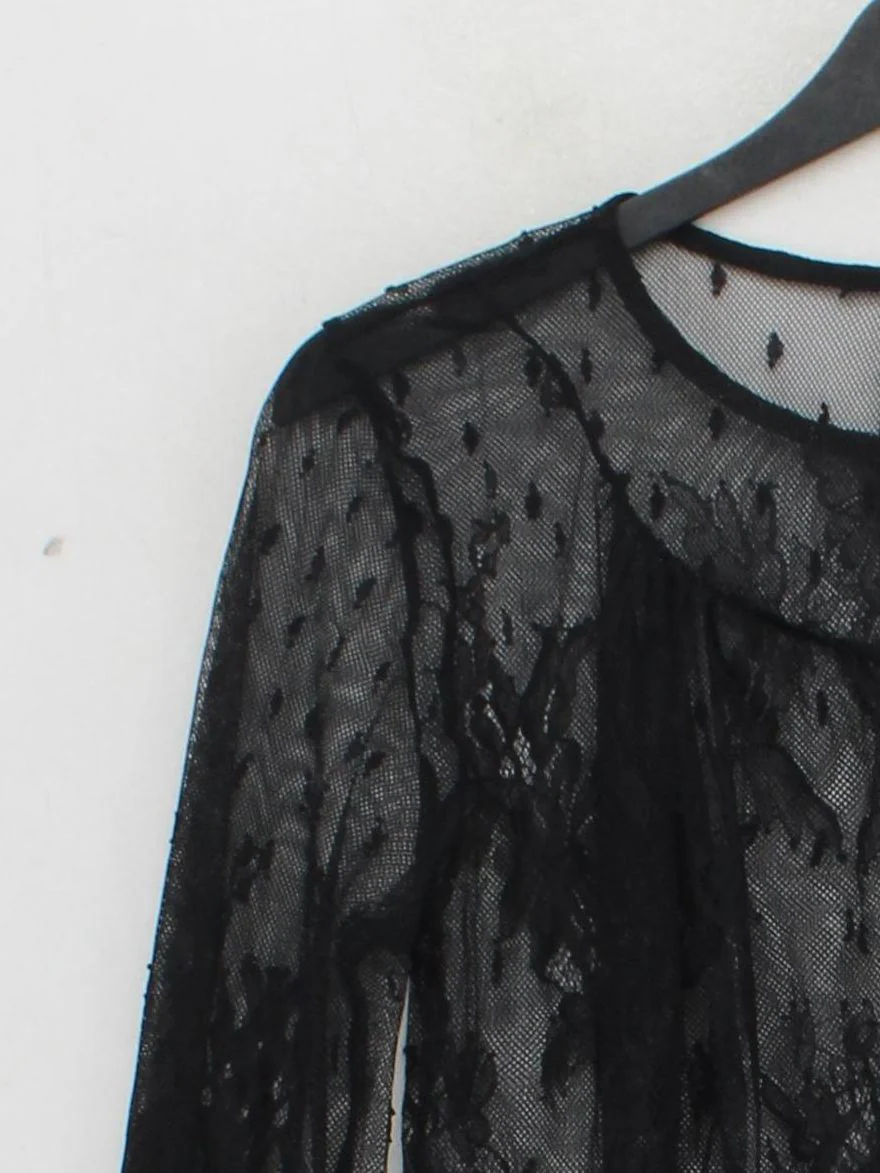 Topshop Women's Top M Black 100% Nylon Long Sleeve Round Neck Basic - Image 4