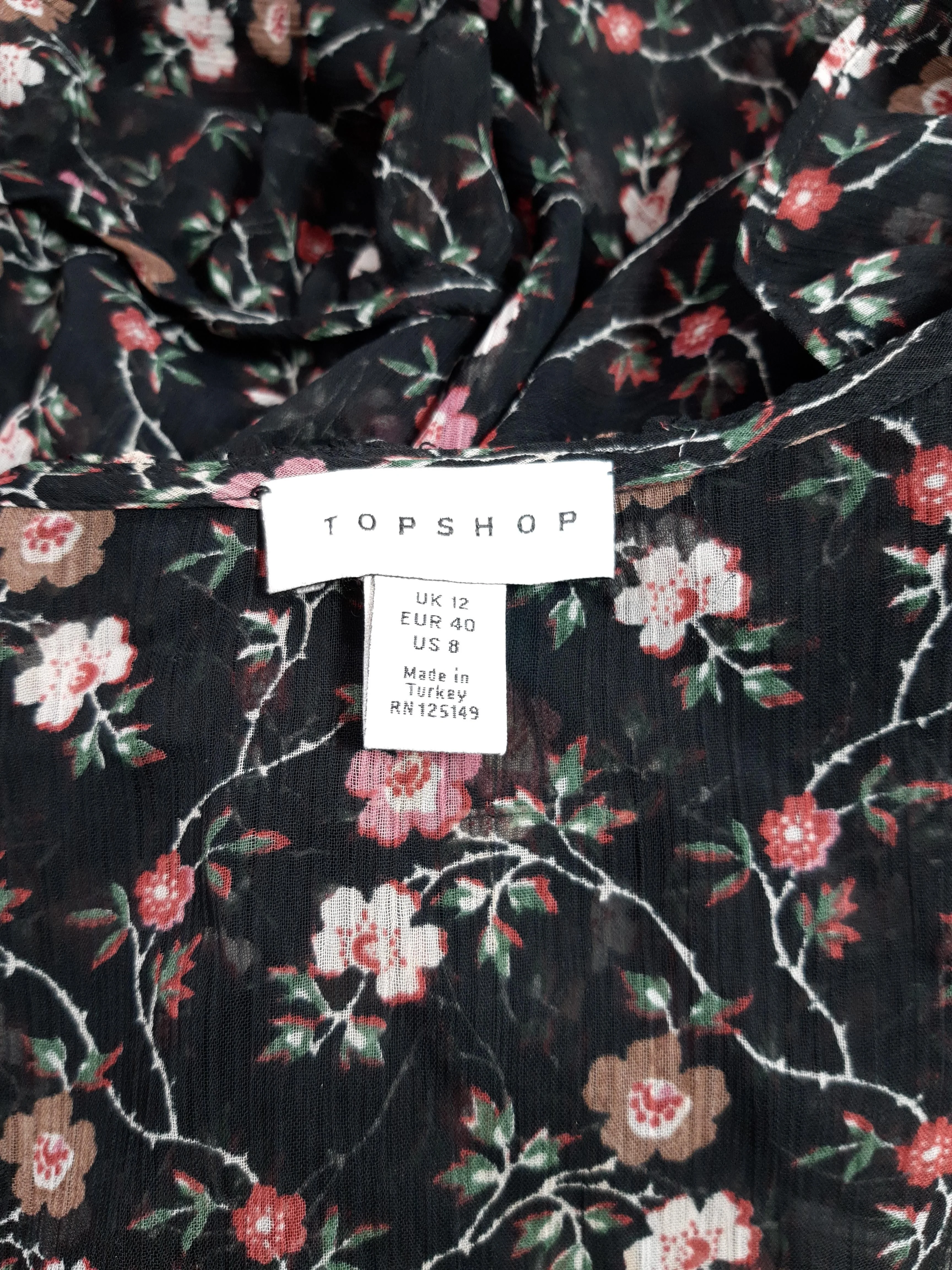 Topshop Women's Top M Black Floral 100% Polyester Short Sleeve Round Neck Basic - Image 5