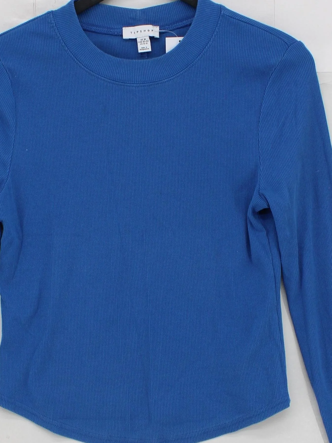 Topshop Women's Top M Blue Cotton with Elastane Long Sleeve Crew Neck Basic - Image 3