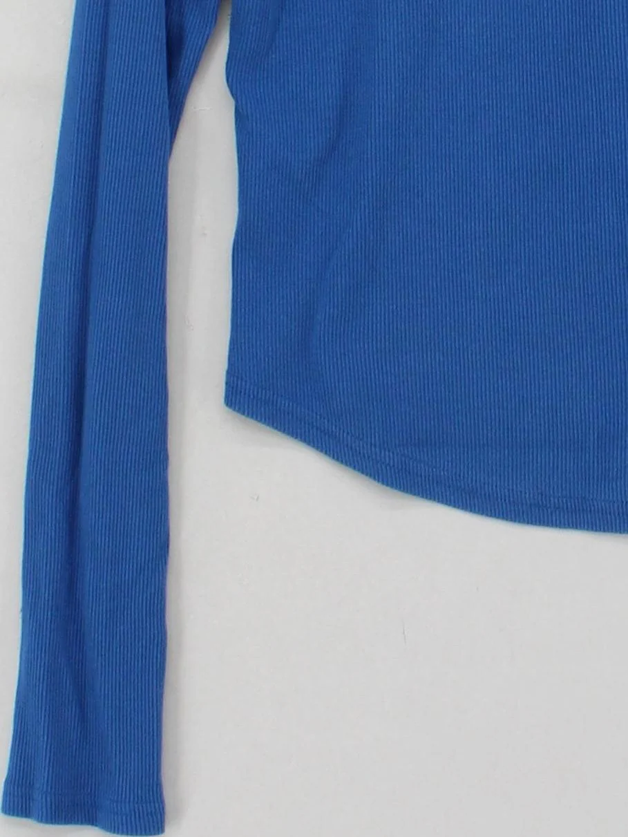 Topshop Women's Top M Blue Cotton with Elastane Long Sleeve Crew Neck Basic - Image 4