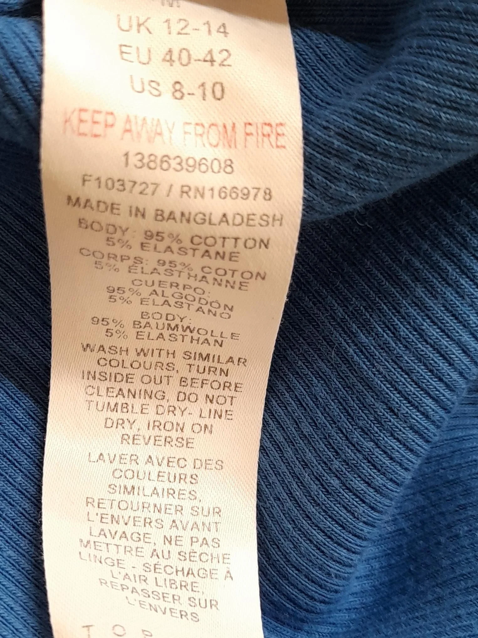 Topshop Women's Top M Blue Cotton with Elastane Long Sleeve Crew Neck Basic - Image 6