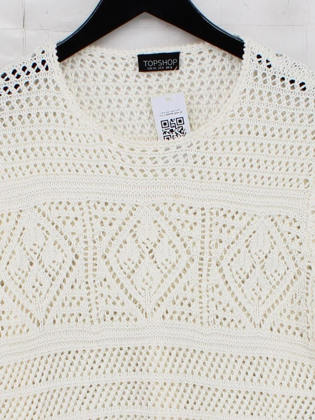 Topshop Women's Top M Cream 100% Acrylic Short Sleeve Round Neck Cropped - Image 3
