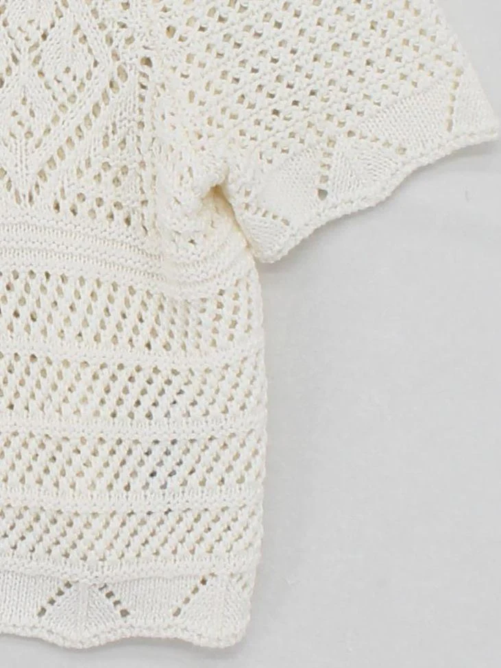 Topshop Women's Top M Cream 100% Acrylic Short Sleeve Round Neck Cropped - Image 4