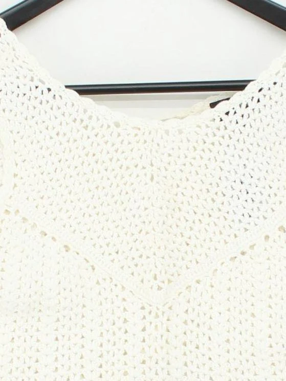 Topshop Women's Top M White 100% Cotton Sleeveless Round Neck Cropped - Image 3