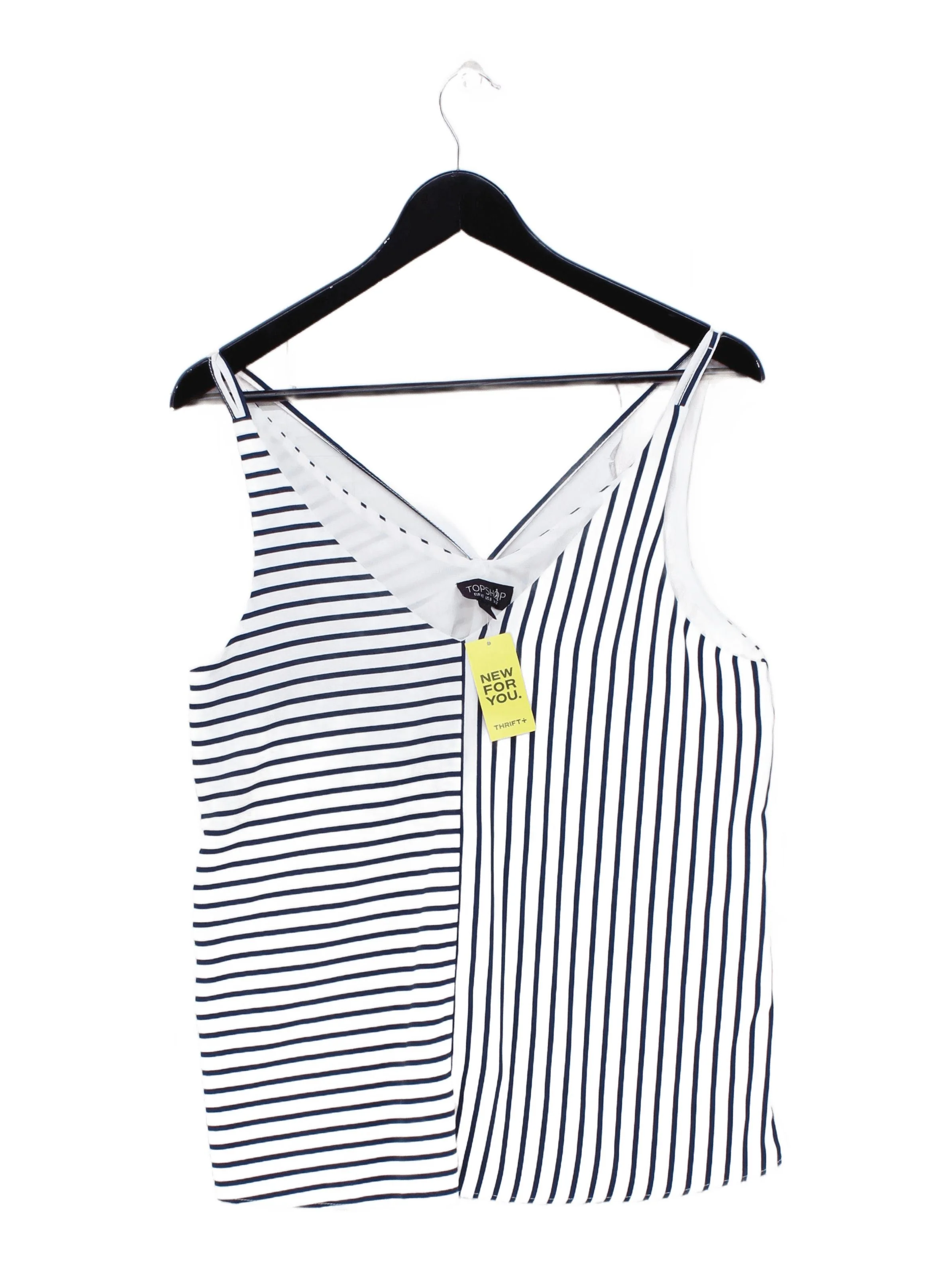Topshop Women's Top M White Striped 100% Polyester Sleeveless V-Neck Basic