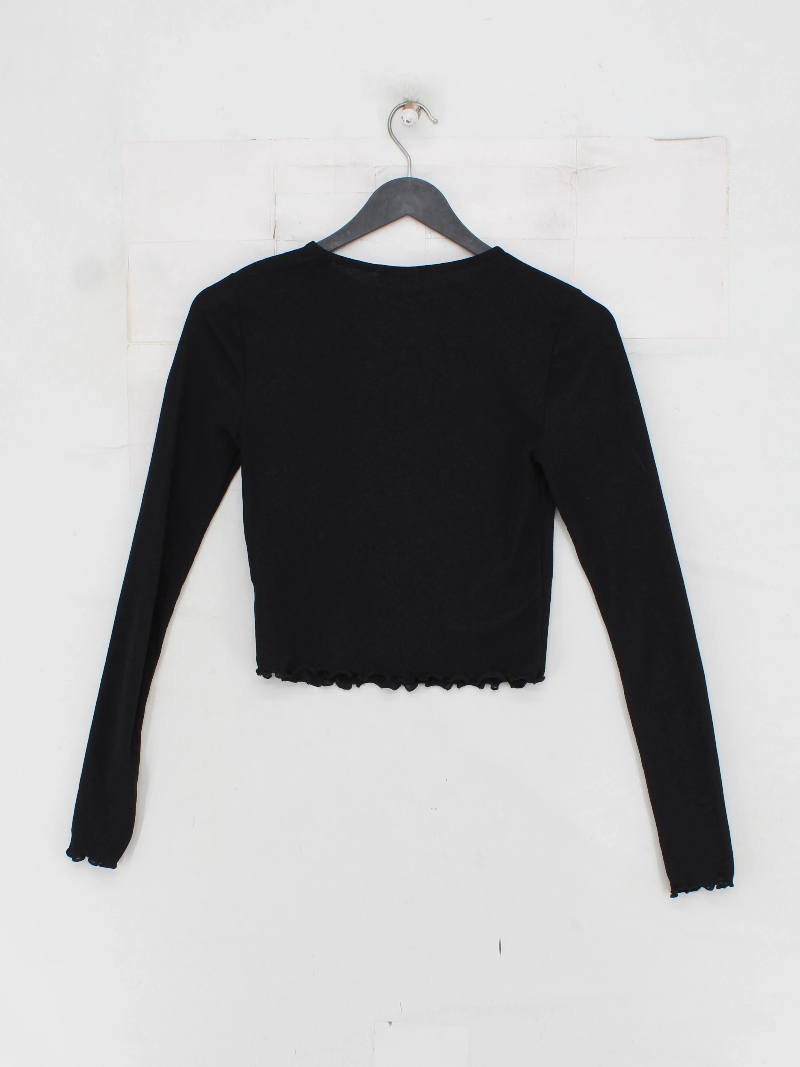 Topshop Women's Top S Black 100% Polyester Long Sleeve Round Neck Cropped - Image 2