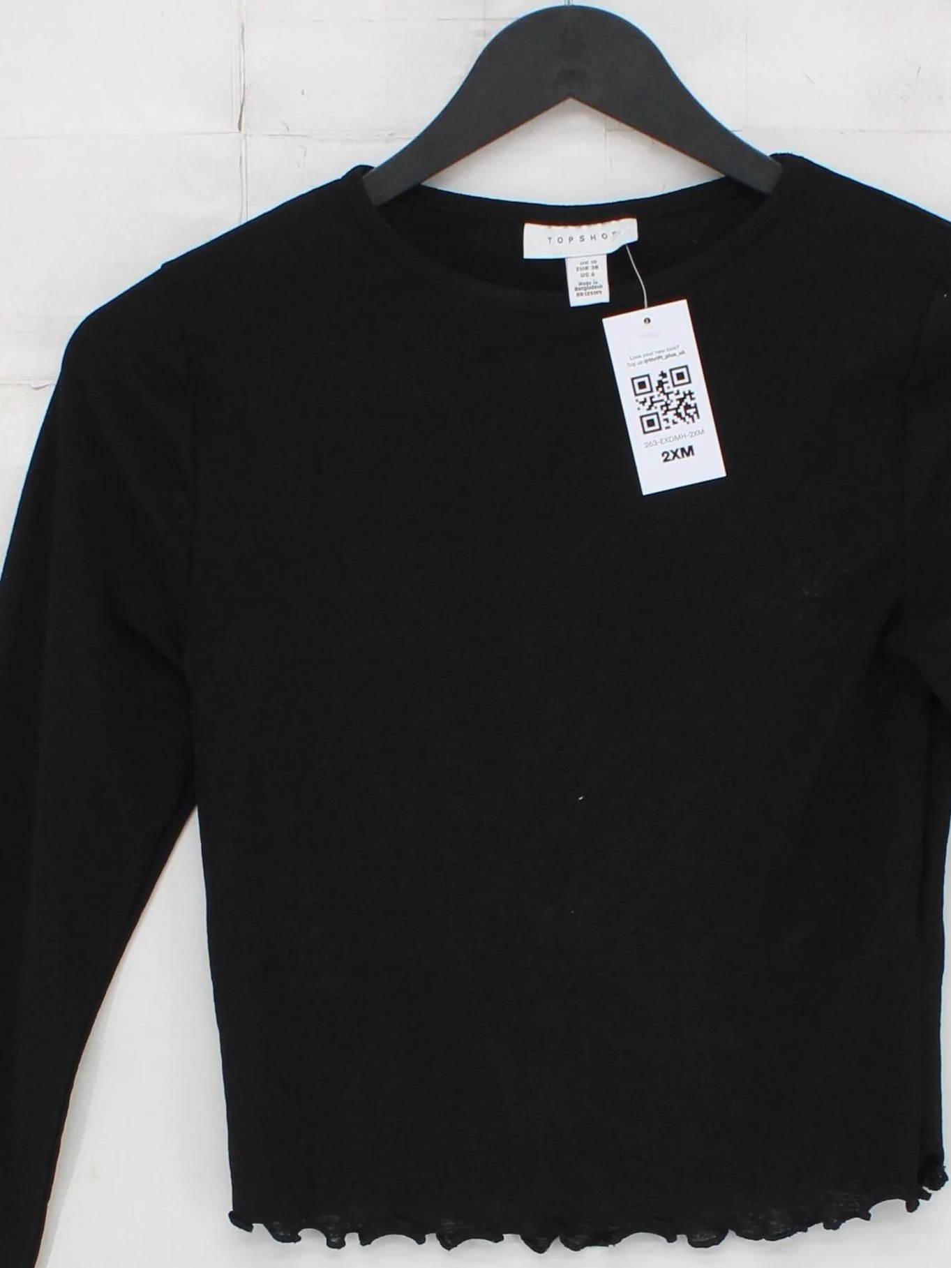 Topshop Women's Top S Black 100% Polyester Long Sleeve Round Neck Cropped - Image 3