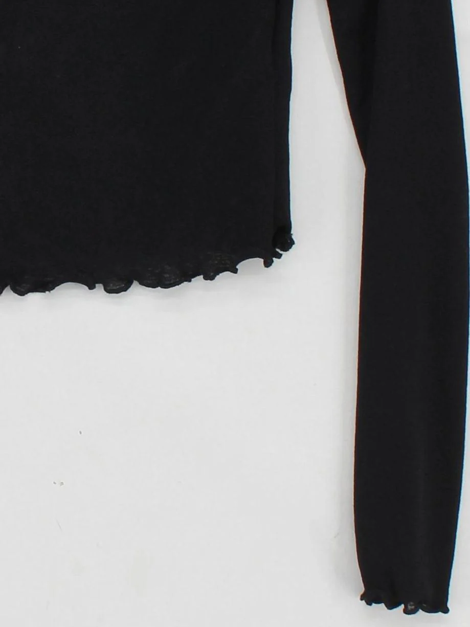 Topshop Women's Top S Black 100% Polyester Long Sleeve Round Neck Cropped - Image 4