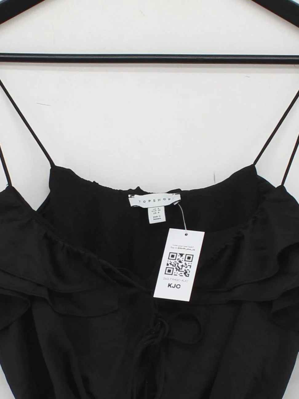 Topshop Women's Top S Black 100% Polyester Sleeveless Square Neck Cropped - Image 3