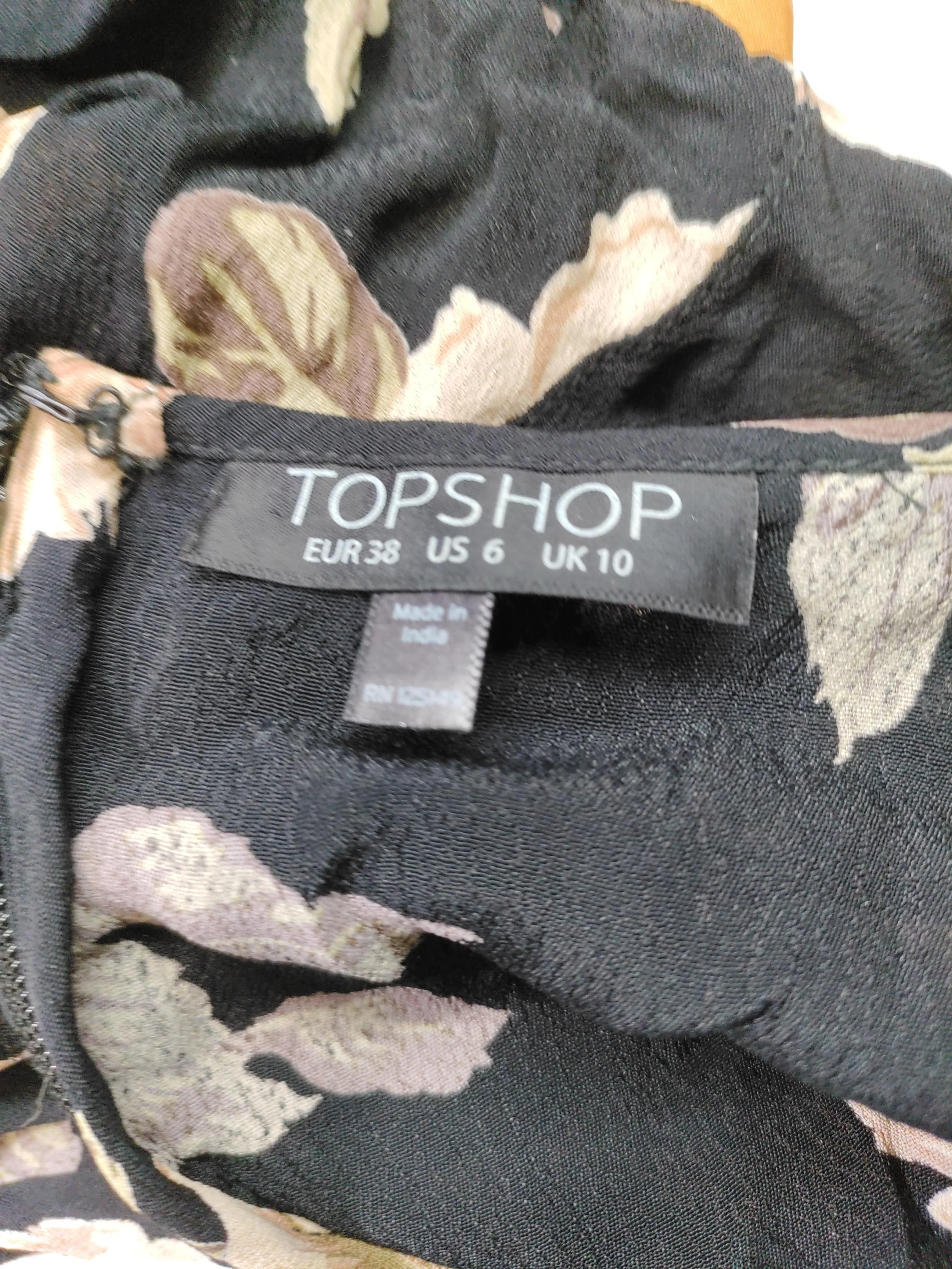 Topshop Women's Top S Black Floral 100% Viscose 3/4 Sleeve V-Neck Basic - Image 5