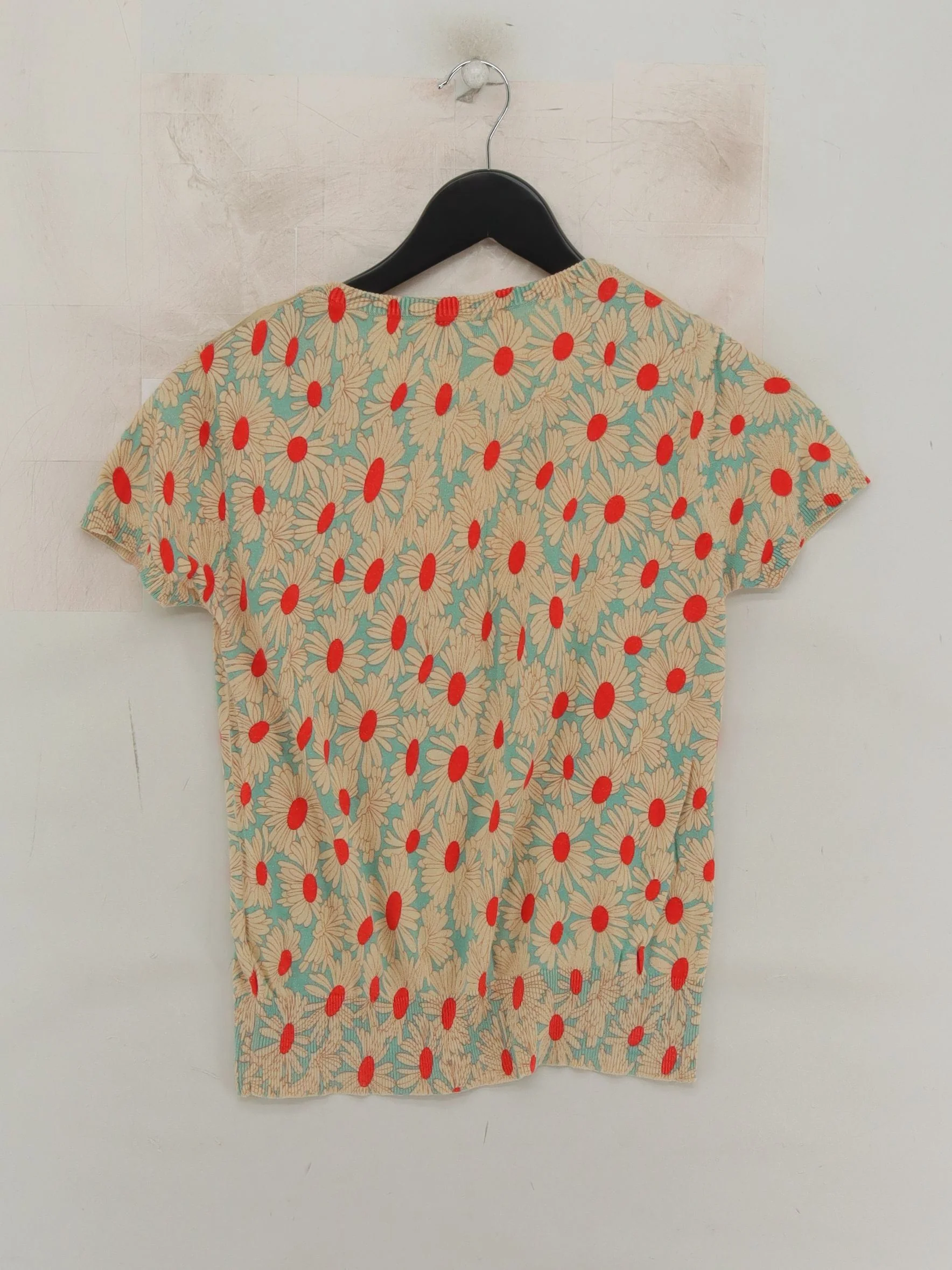 Topshop Women's Top S Cream Floral 100% Cotton Short Sleeve Round Neck Basic - Image 2