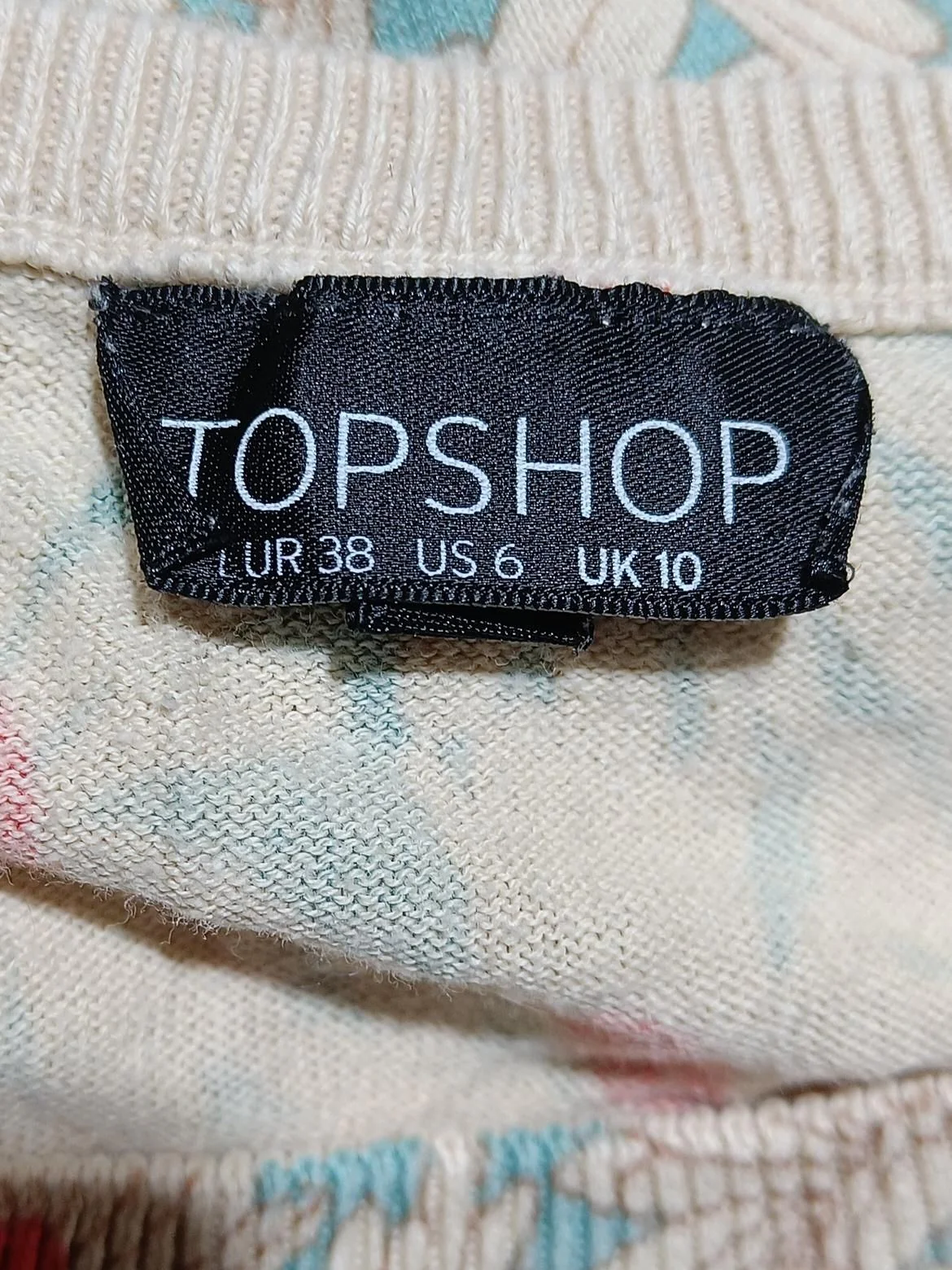 Topshop Women's Top S Cream Floral 100% Cotton Short Sleeve Round Neck Basic - Image 5
