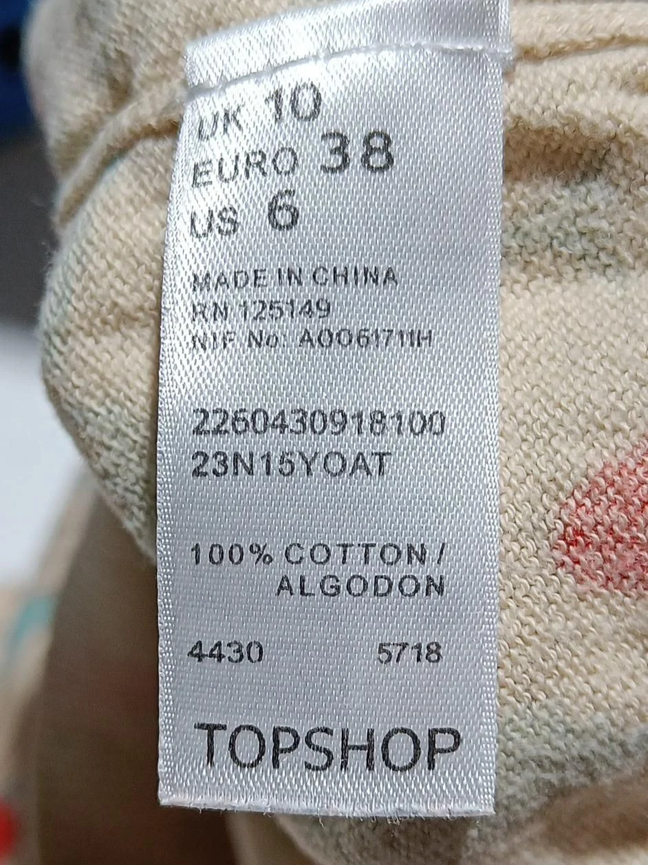 Topshop Women's Top S Cream Floral 100% Cotton Short Sleeve Round Neck Basic - Image 6