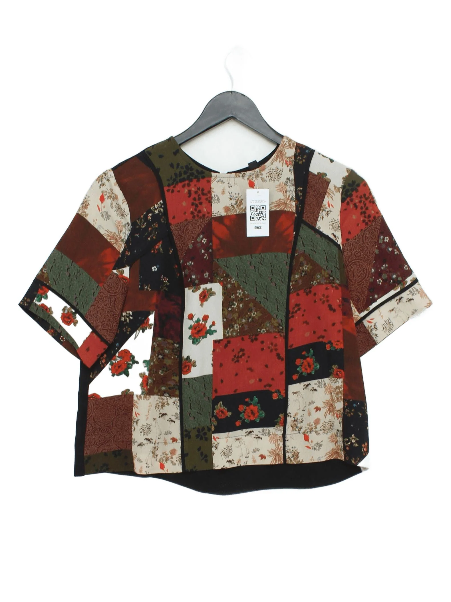 Topshop Women's Top S Multi 100% Polyester Short Sleeve Round Neck Cropped