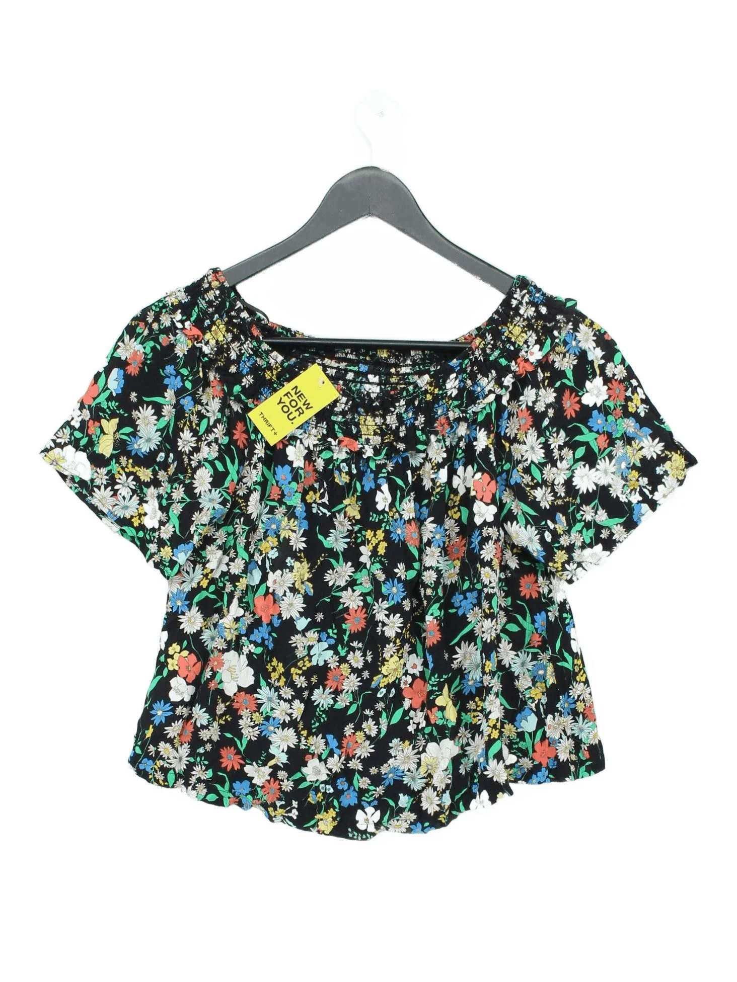 Topshop Women's Top S Multi Floral 100% Viscose Short Sleeve Round Neck Basic