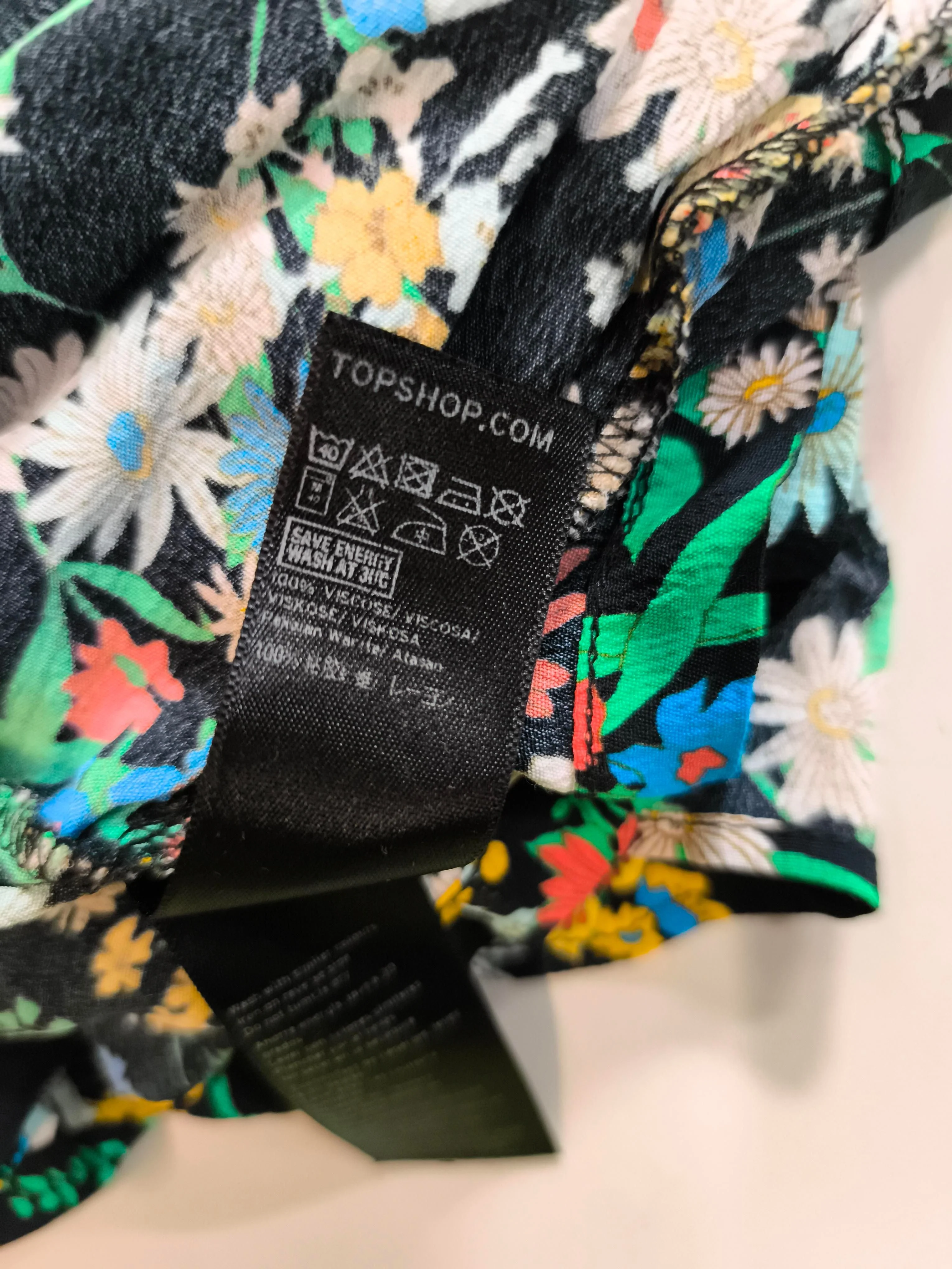 Topshop Women's Top S Multi Floral 100% Viscose Short Sleeve Round Neck Basic - Image 6