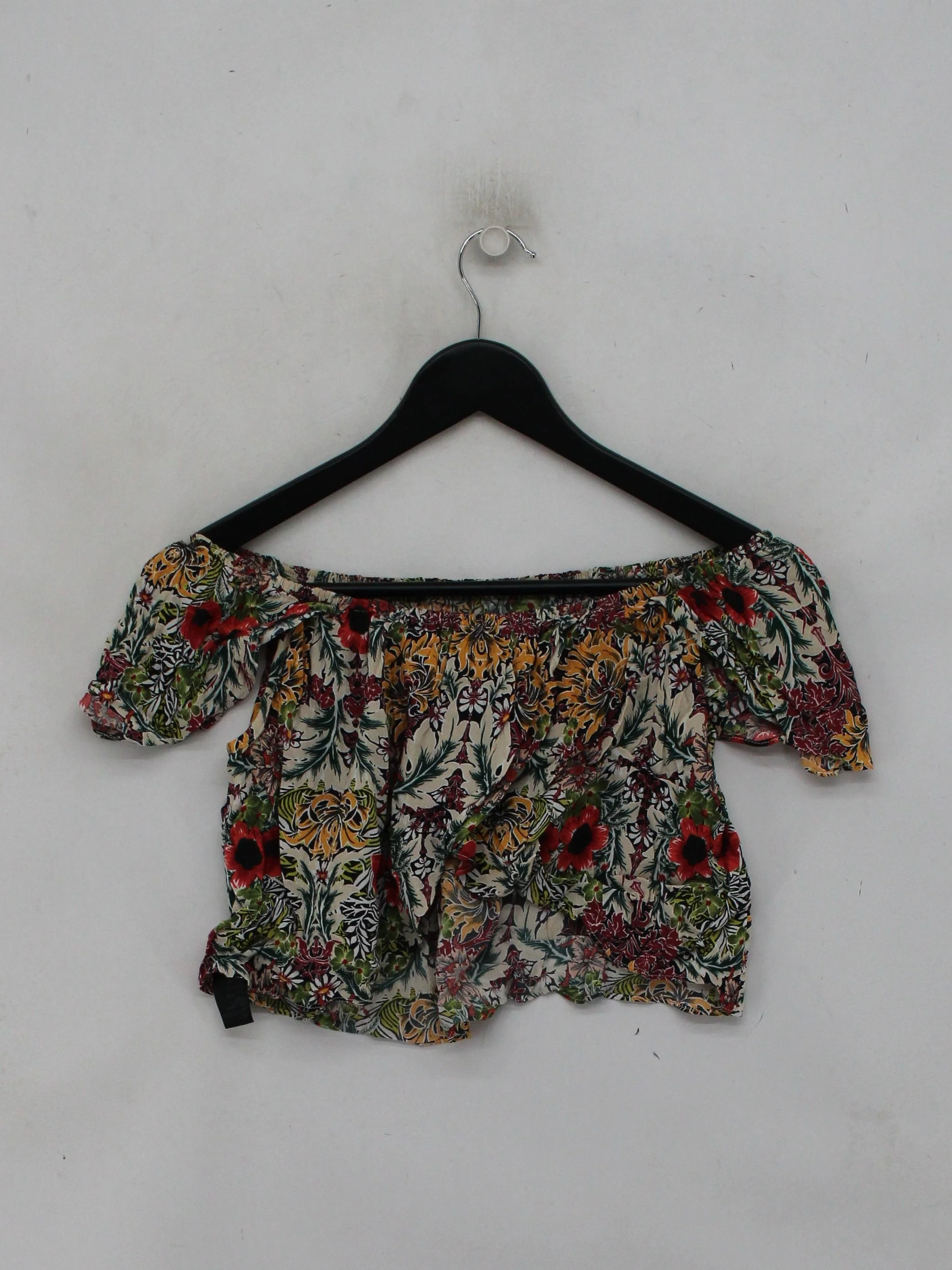 Topshop Women's Top S Multi Floral 100% Viscose Short Sleeve Round Neck Cropped - Image 2