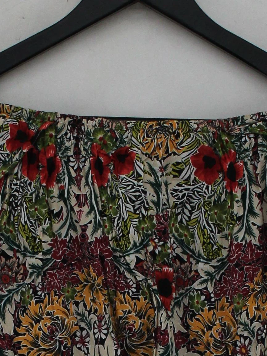 Topshop Women's Top S Multi Floral 100% Viscose Short Sleeve Round Neck Cropped - Image 3