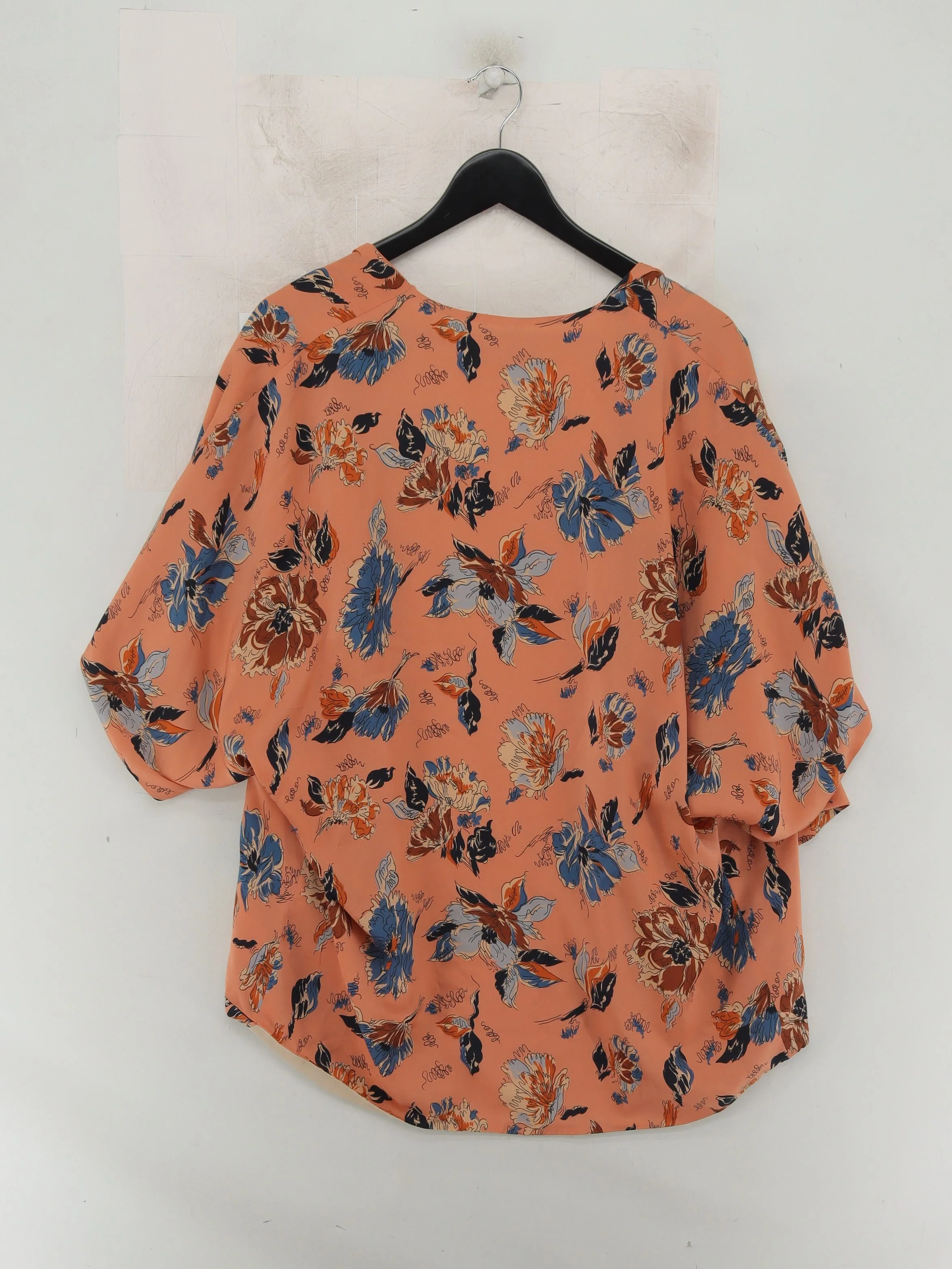 Topshop Women's Top S Orange Floral 100% Polyester Short Sleeve V-Neck Basic - Image 2