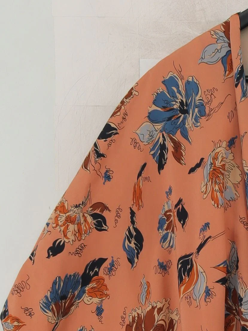 Topshop Women's Top S Orange Floral 100% Polyester Short Sleeve V-Neck Basic - Image 4