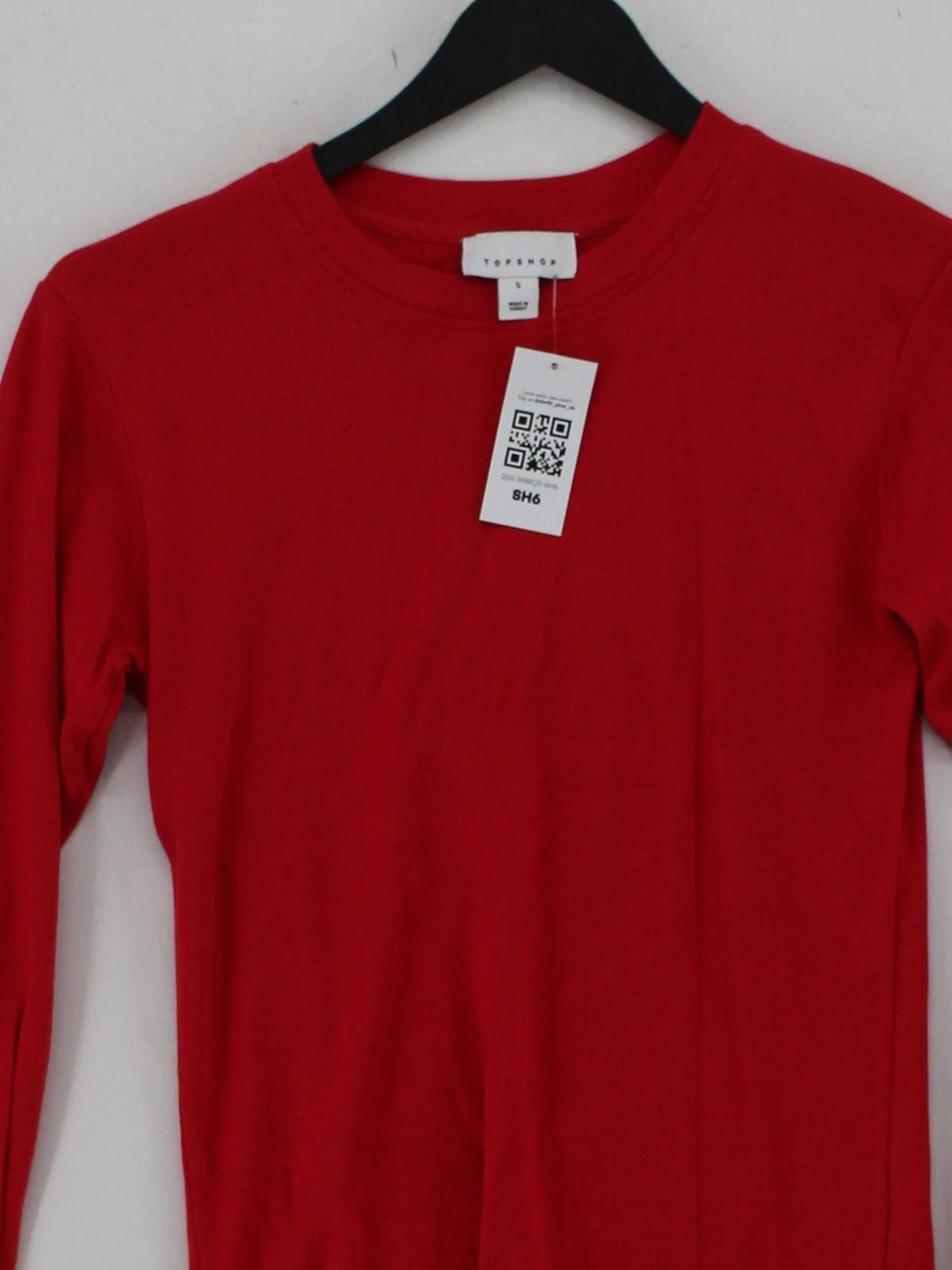 Topshop Women's Top S Red 100% Cotton Long Sleeve Crew Neck Basic - Image 3