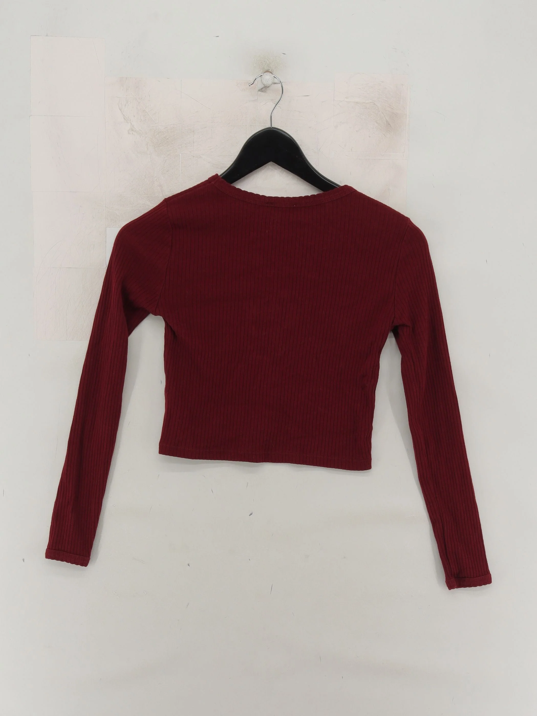 Topshop Women's Top S Red 100% Cotton Long Sleeve Round Neck Cropped - Image 2