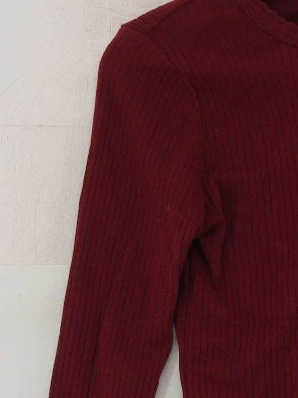 Topshop Women's Top S Red 100% Cotton Long Sleeve Round Neck Cropped - Image 4