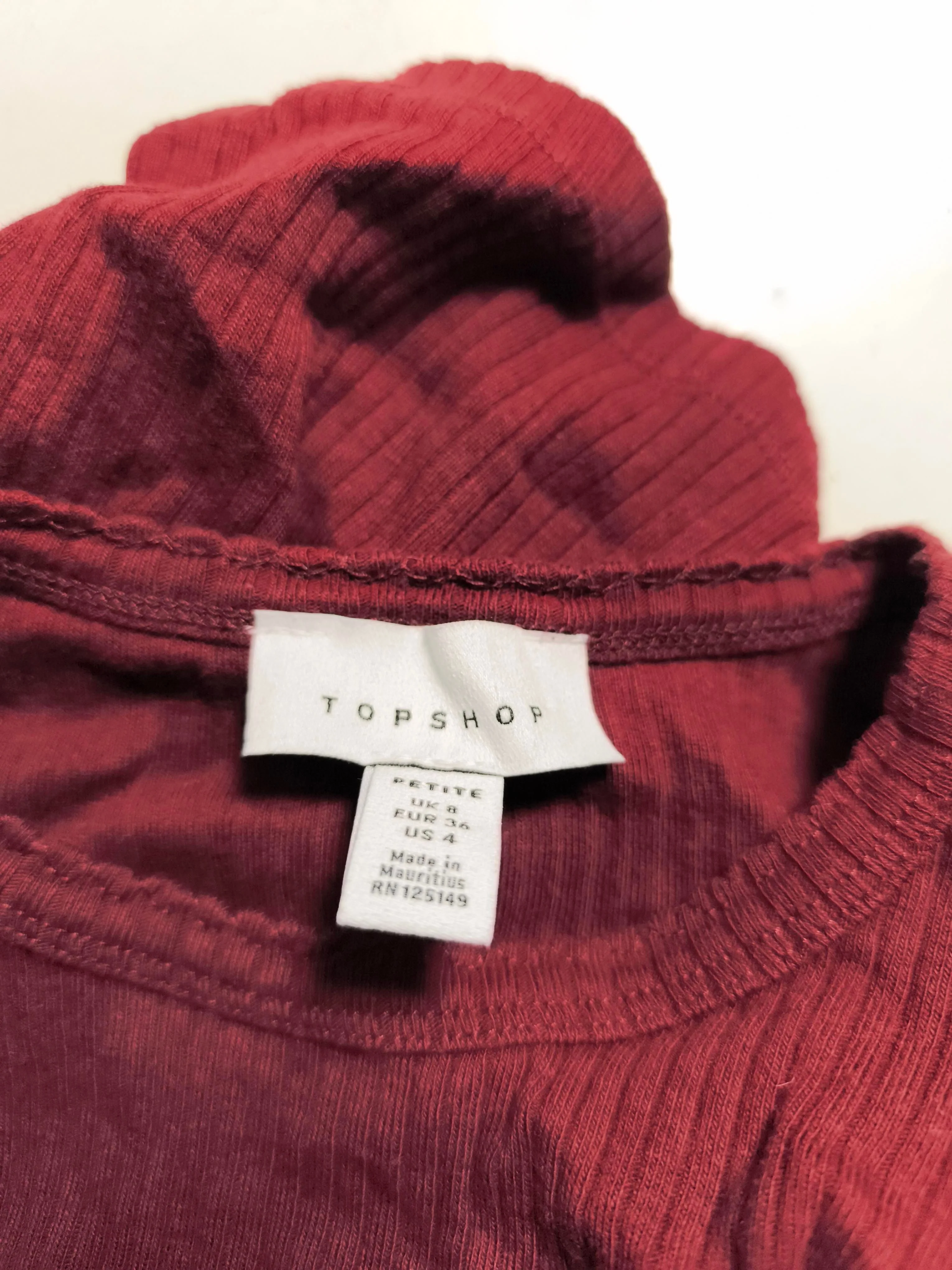 Topshop Women's Top S Red 100% Cotton Long Sleeve Round Neck Cropped - Image 5