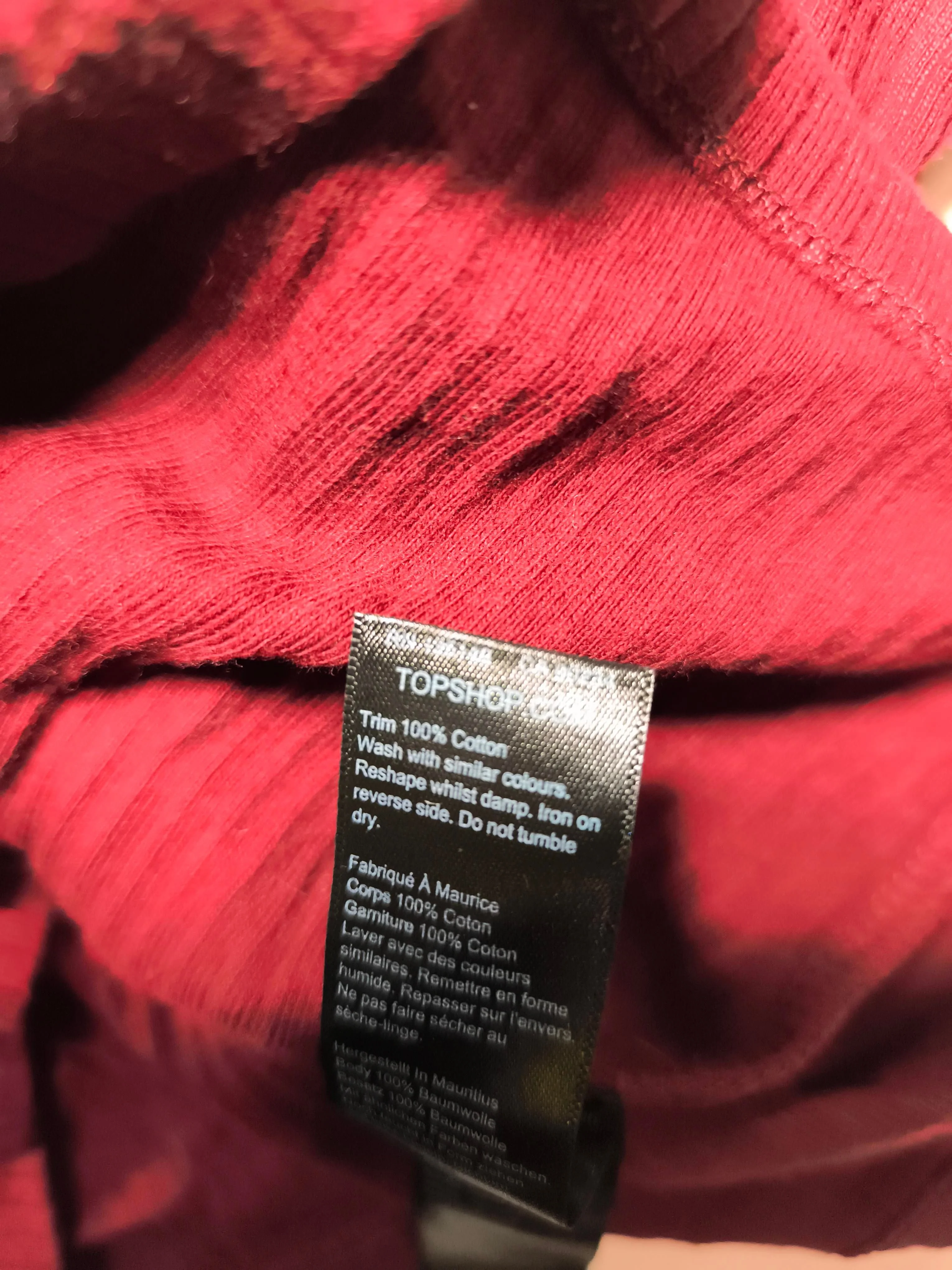 Topshop Women's Top S Red 100% Cotton Long Sleeve Round Neck Cropped - Image 6