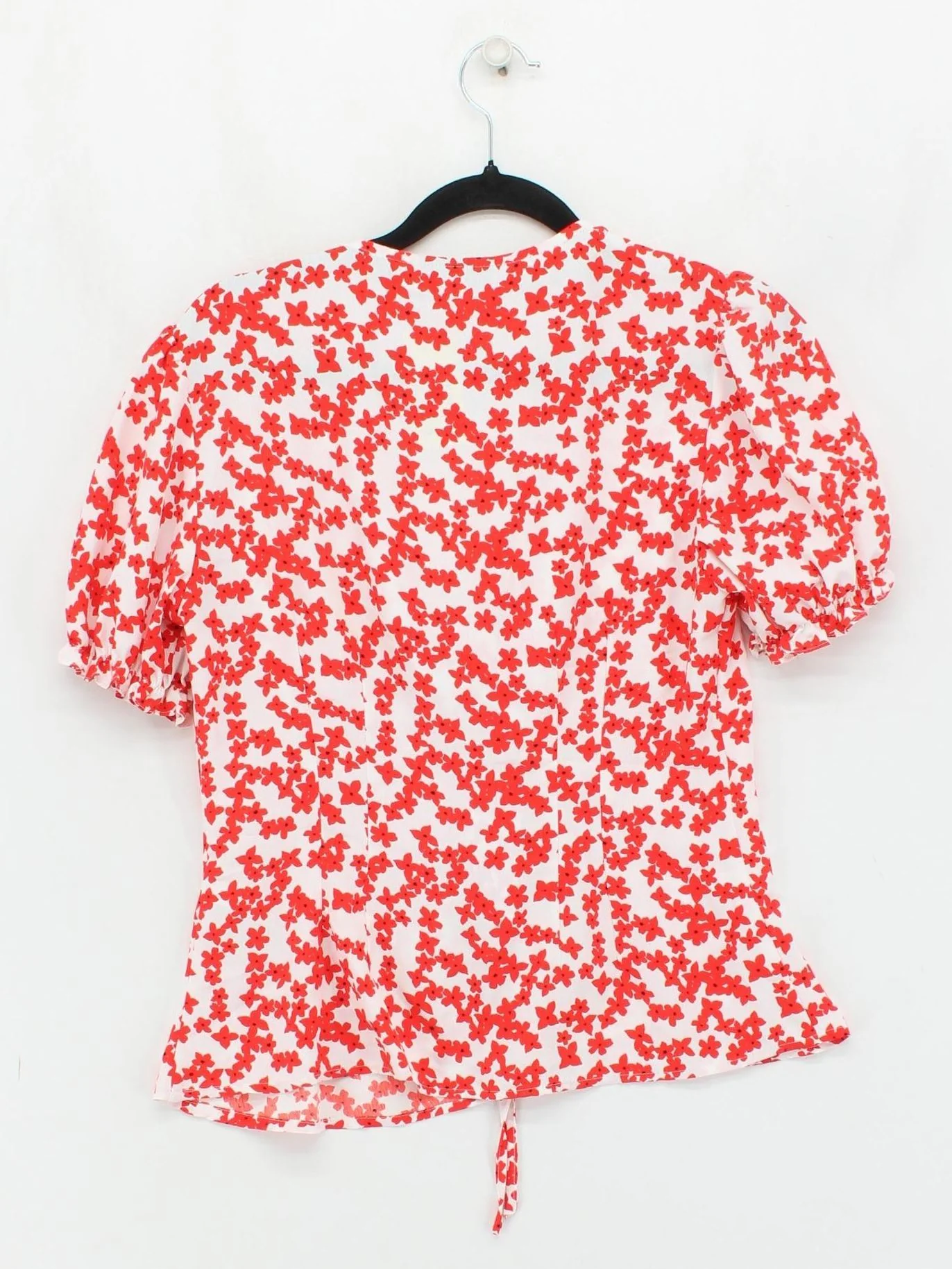 Topshop Women's Top S White Floral 100% Polyester Short Sleeve V-Neck Basic - Image 2
