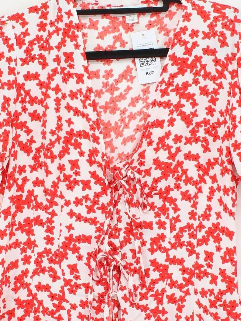Topshop Women's Top S White Floral 100% Polyester Short Sleeve V-Neck Basic - Image 3