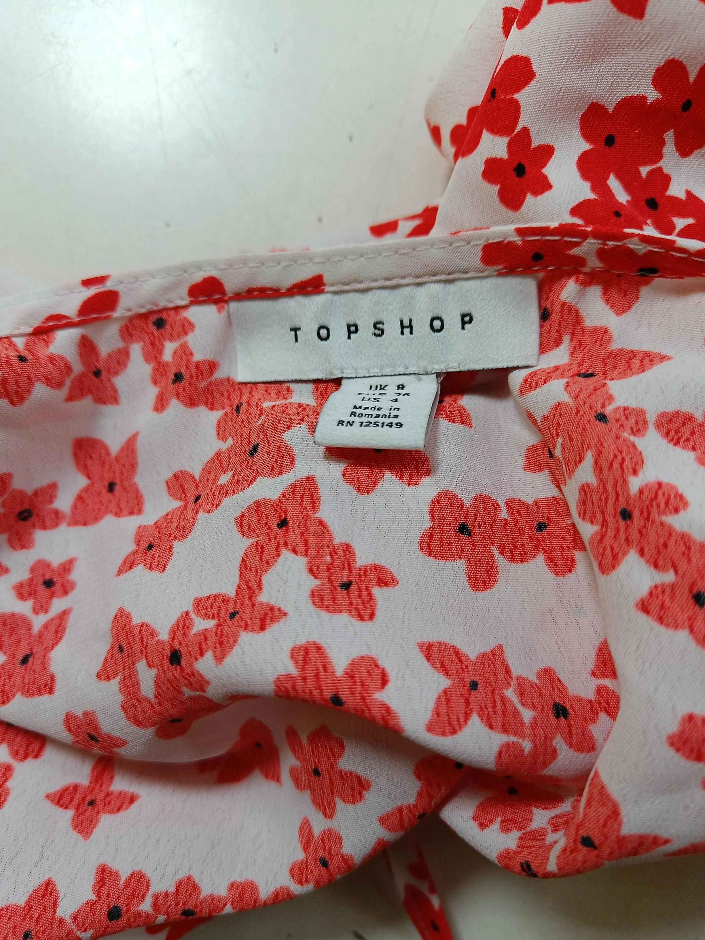 Topshop Women's Top S White Floral 100% Polyester Short Sleeve V-Neck Basic - Image 5