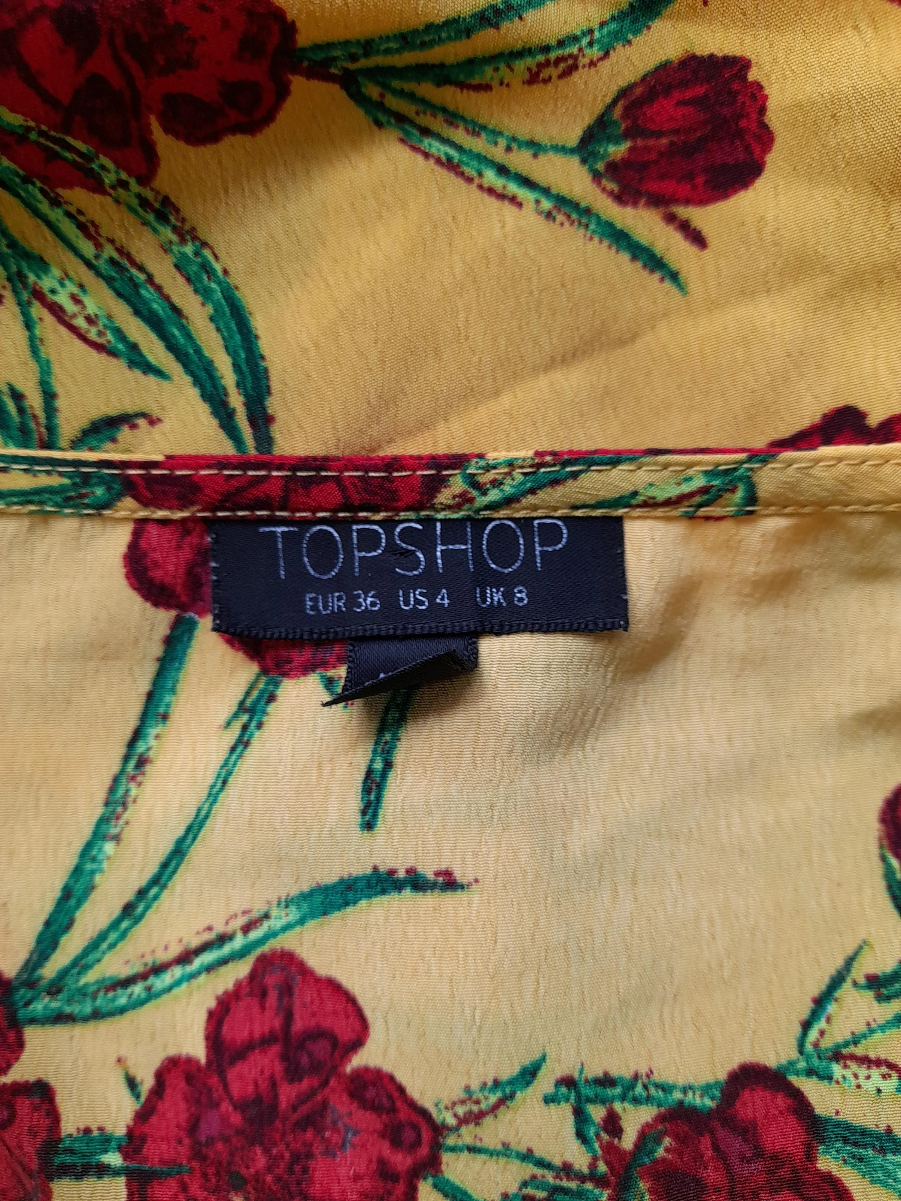 Topshop Women's Top S Yellow Floral 100% Polyester 3/4 Sleeve V-Neck Basic - Image 5