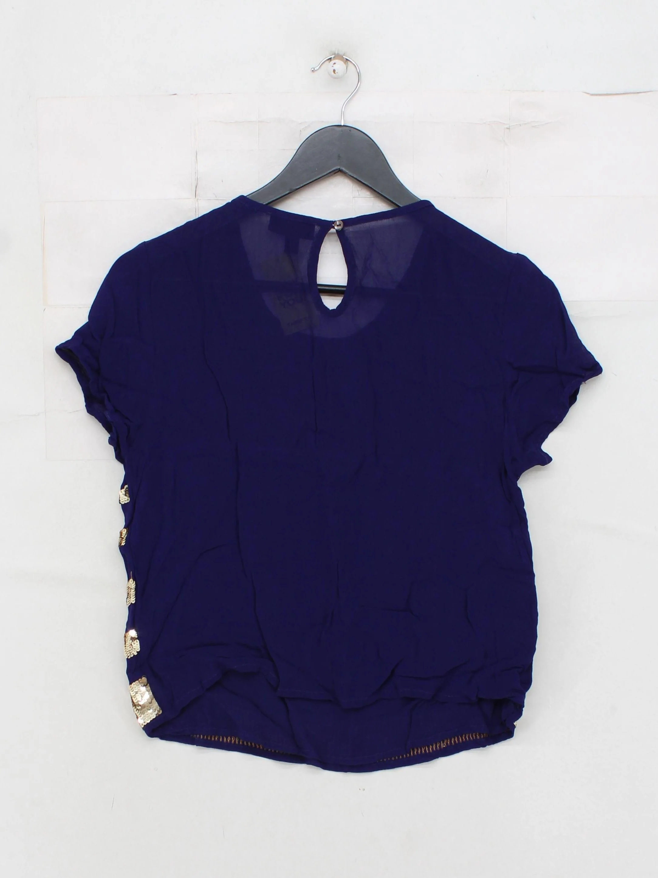 Topshop Women's Top UK 10 Blue Striped 100% Other Short Sleeve Round Neck Basic - Image 2
