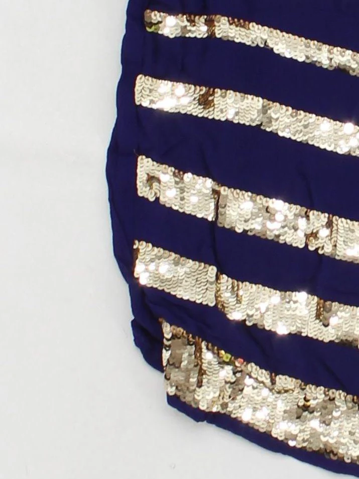 Topshop Women's Top UK 10 Blue Striped 100% Other Short Sleeve Round Neck Basic - Image 4