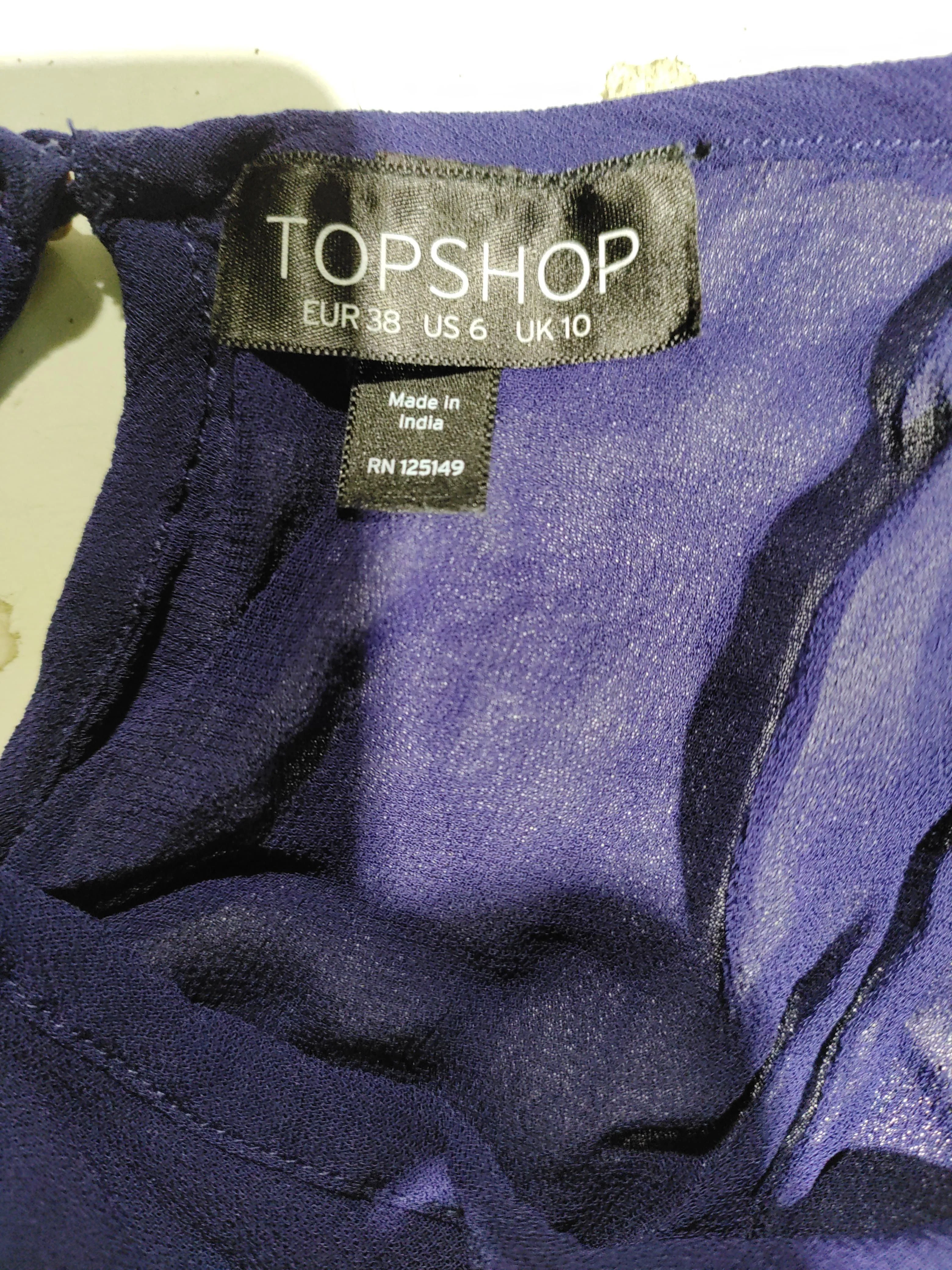 Topshop Women's Top UK 10 Blue Striped 100% Other Short Sleeve Round Neck Basic - Image 5