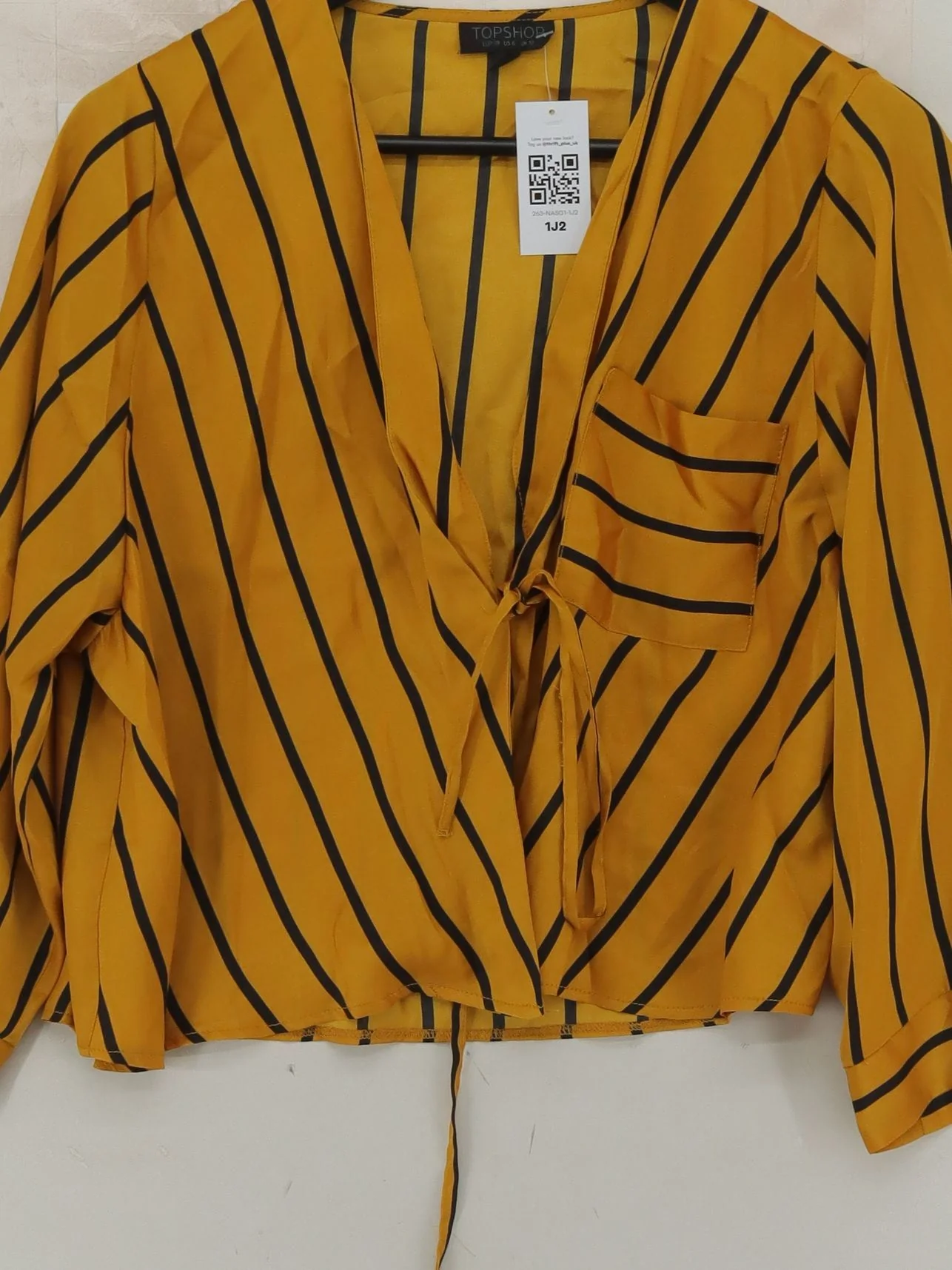 Topshop Women's Top UK 10 Gold Striped 100% Polyester 3/4 Sleeve V-Neck Cropped - Image 3