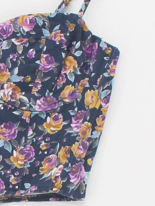 Topshop Women's Top UK 10 Multi Cotton with Elastane Cropped - Image 4