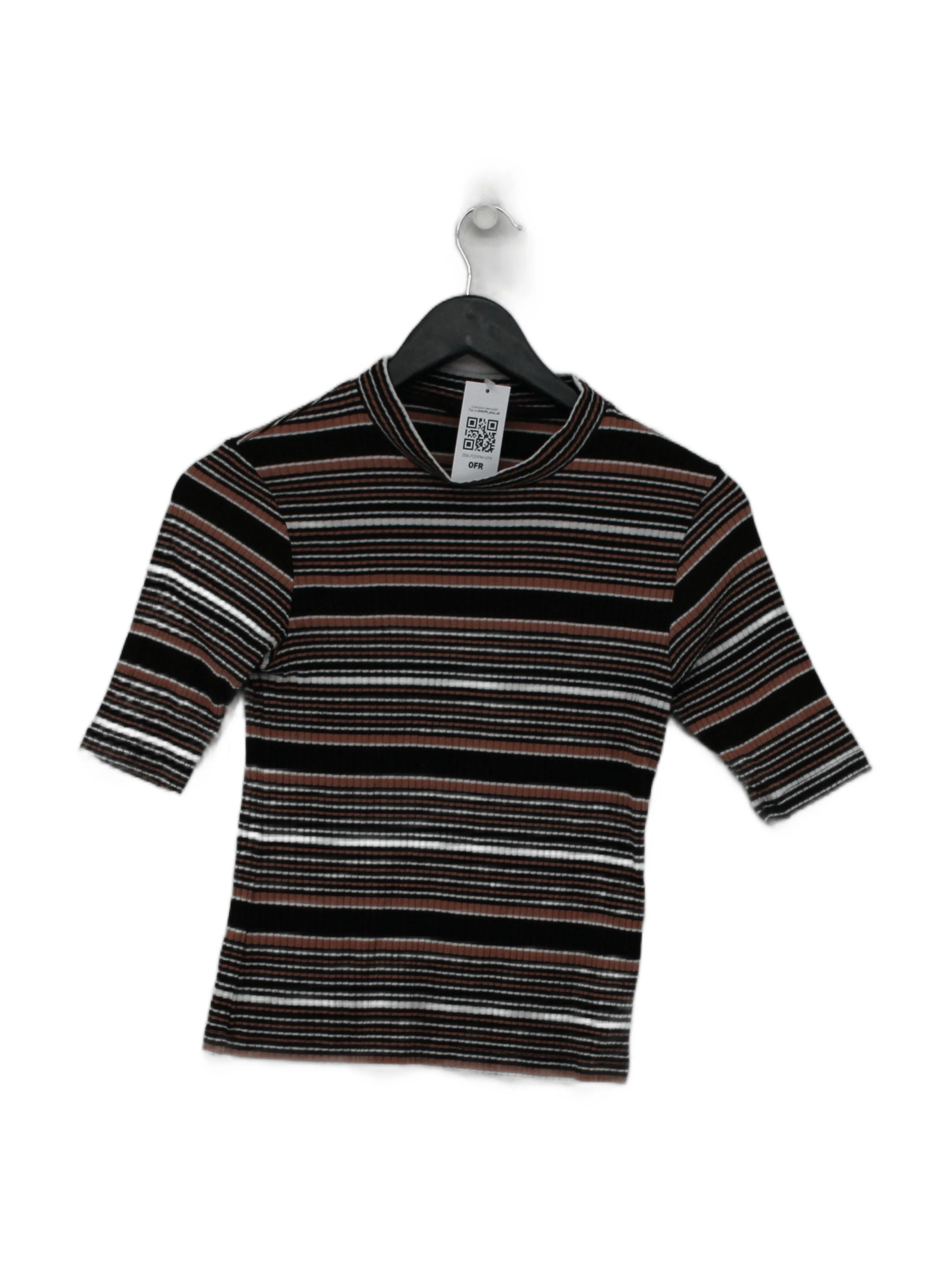 Topshop Women's Top UK 10 Multi Striped 100% Other 3/4 Sleeve Mock Neck Basic