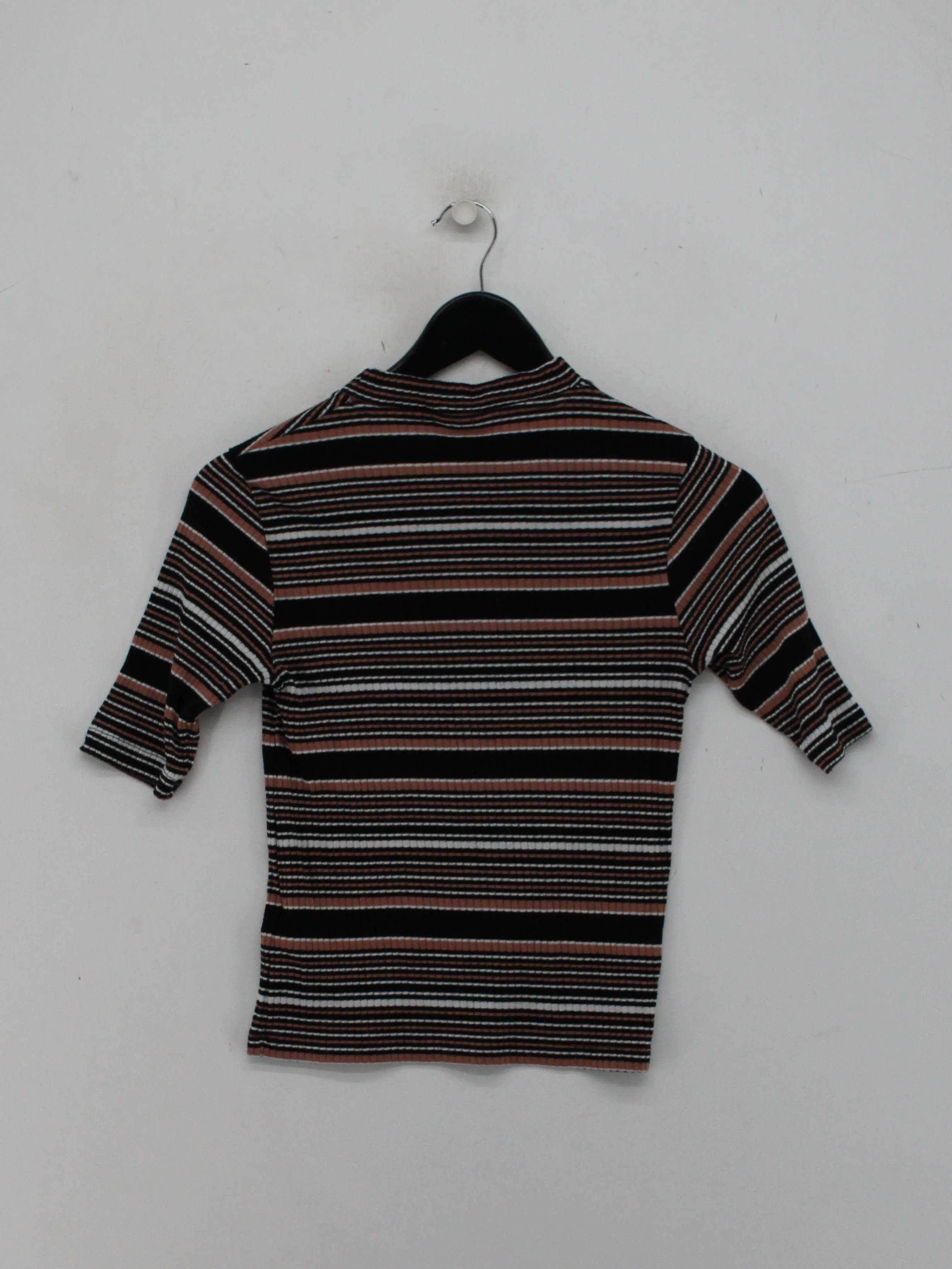 Topshop Women's Top UK 10 Multi Striped 100% Other 3/4 Sleeve Mock Neck Basic - Image 2