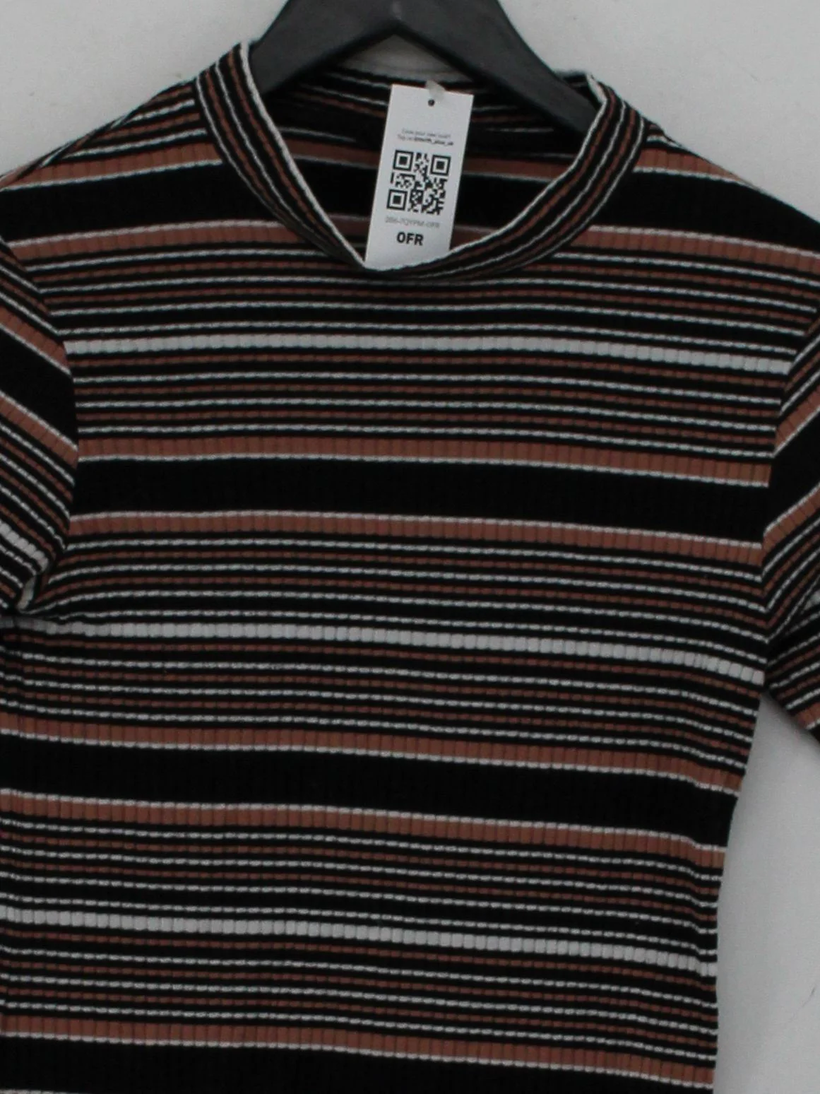 Topshop Women's Top UK 10 Multi Striped 100% Other 3/4 Sleeve Mock Neck Basic - Image 3