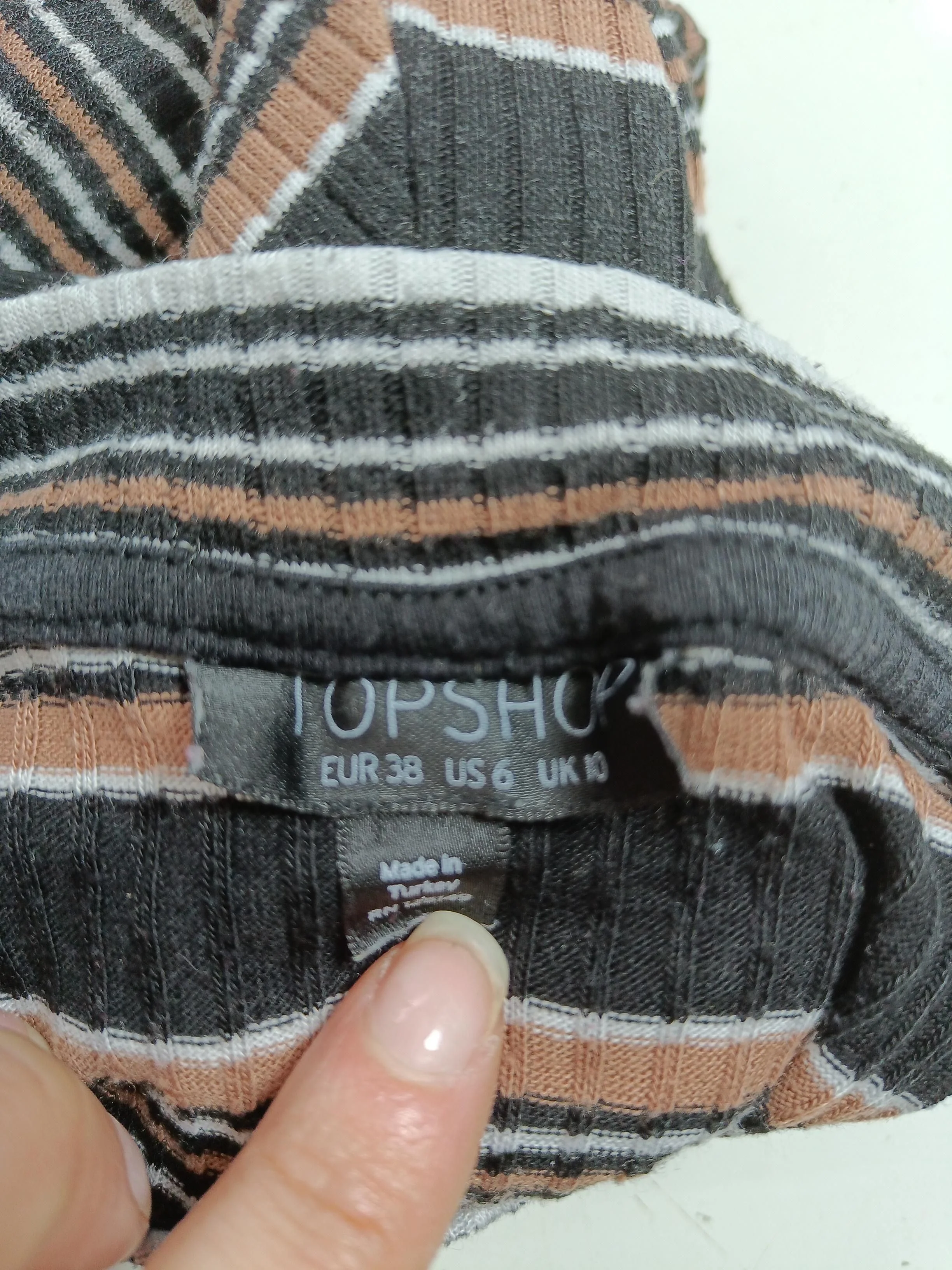 Topshop Women's Top UK 10 Multi Striped 100% Other 3/4 Sleeve Mock Neck Basic - Image 5