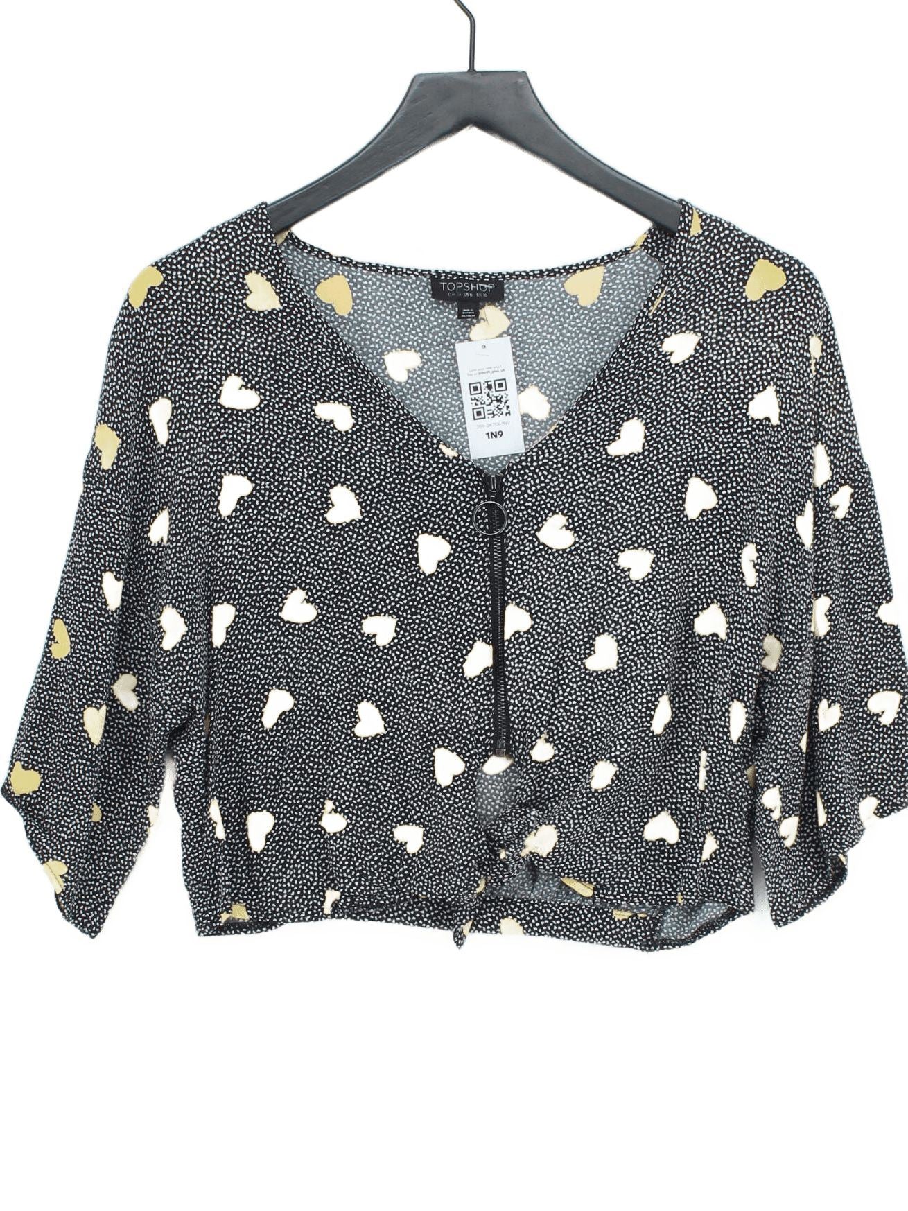 Topshop Women's Top UK 10 Multi Viscose with Polyester 3/4 Sleeve V-Neck Cropped