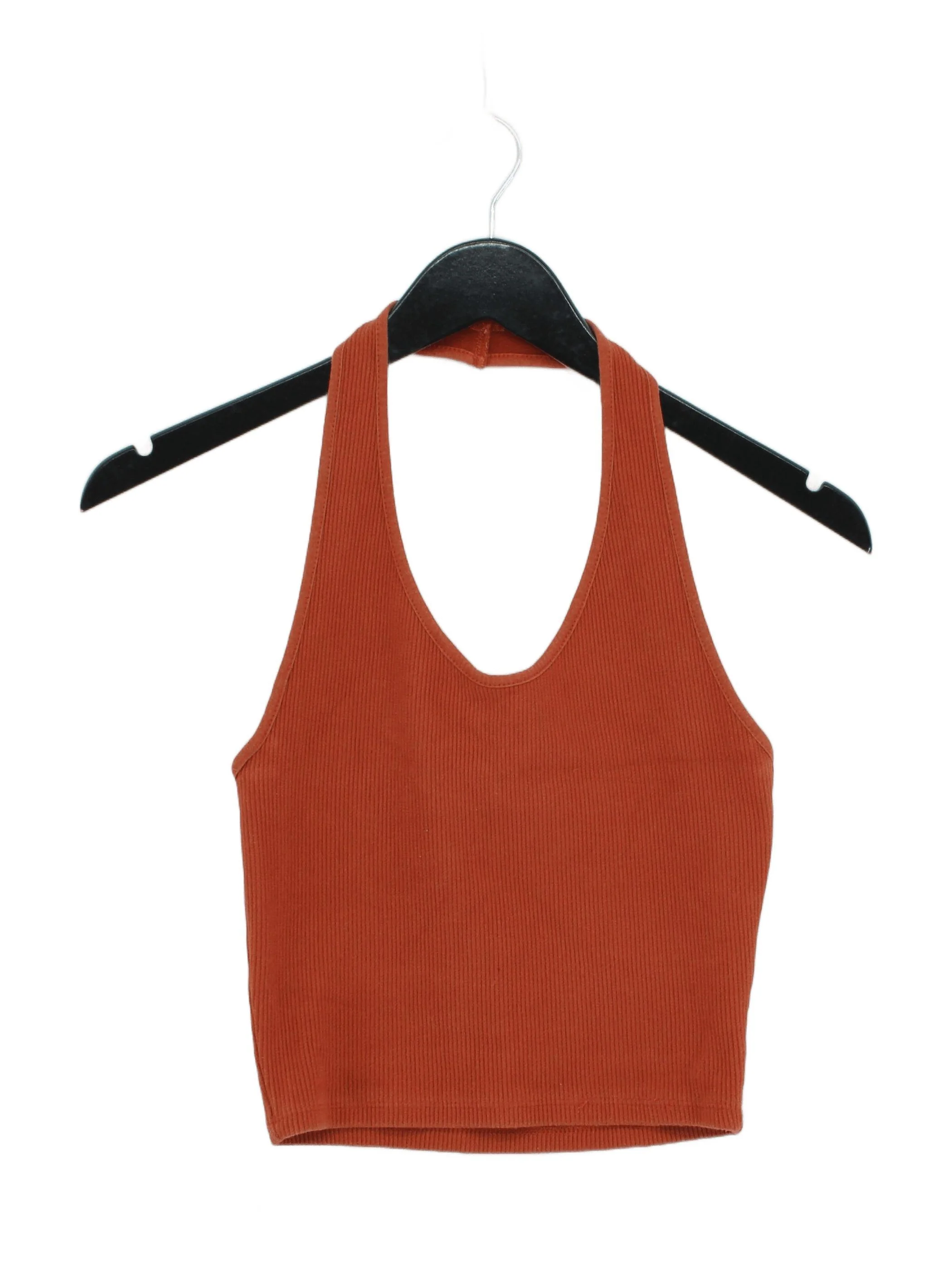 Topshop Women's Top UK 10 Orange Cotton with Polyester, Elastane Basic