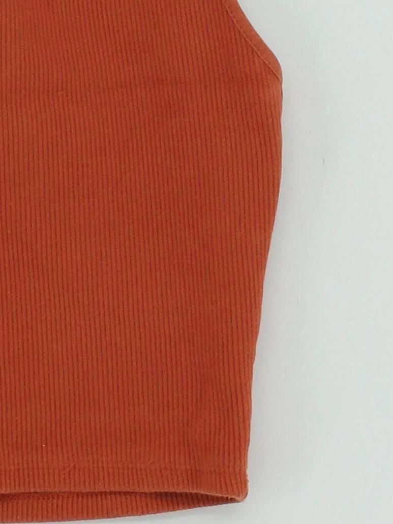 Topshop Women's Top UK 10 Orange Cotton with Polyester, Elastane Basic - Image 4