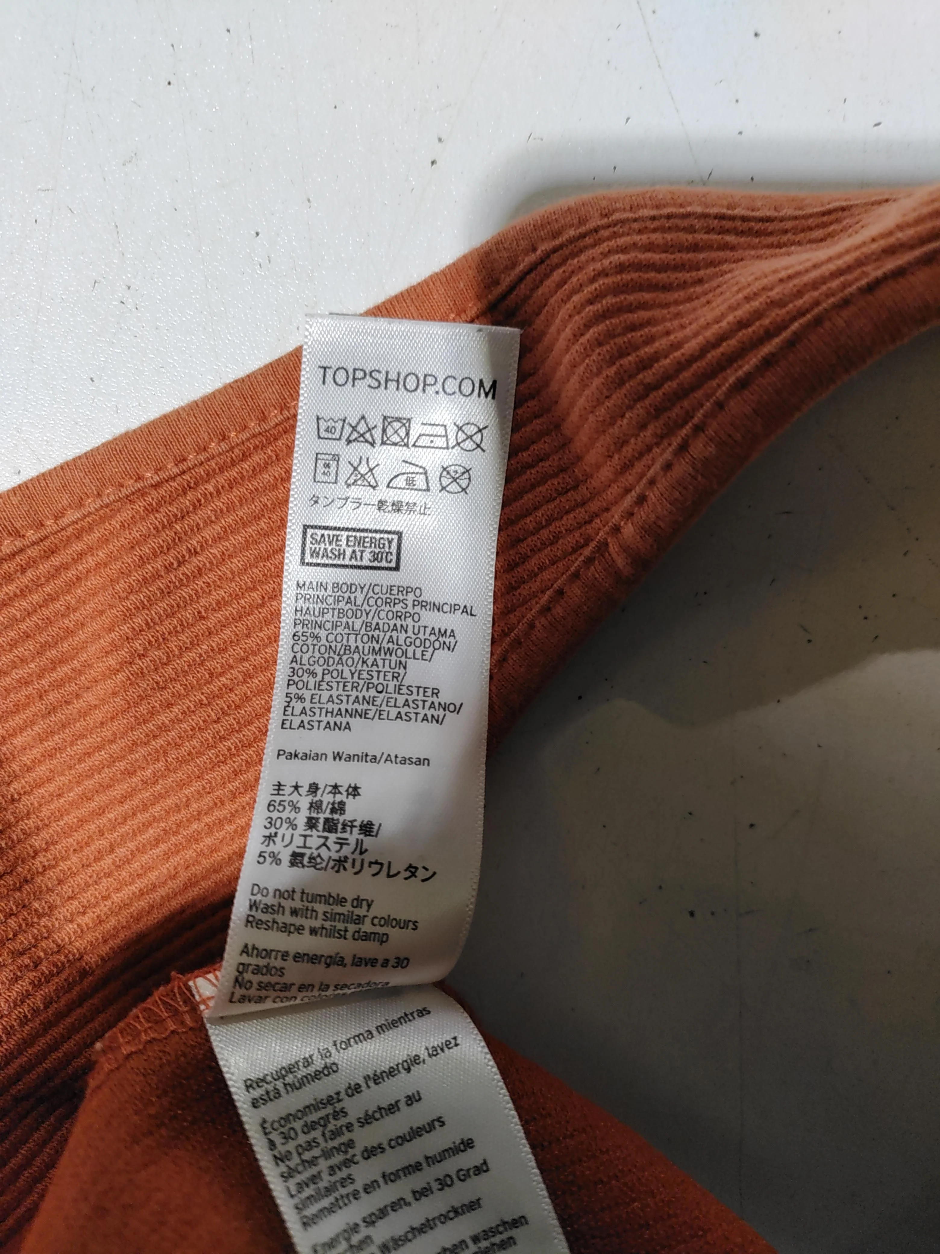 Topshop Women's Top UK 10 Orange Cotton with Polyester, Elastane Basic - Image 7
