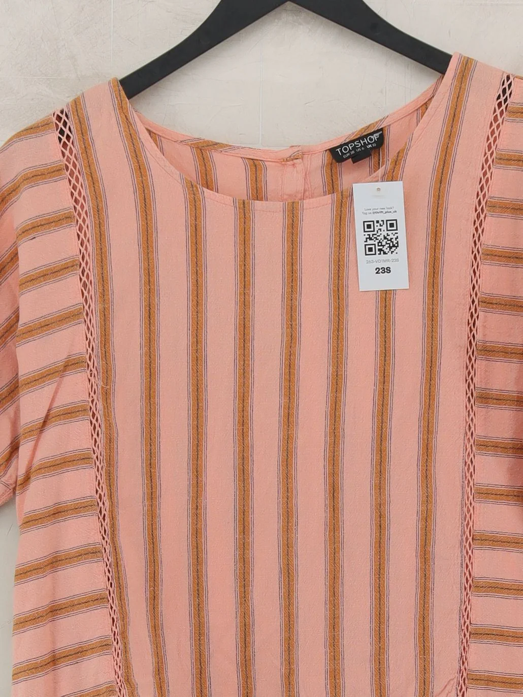 Topshop Women's Top UK 10 Pink Cotton with Linen Basic - Image 3